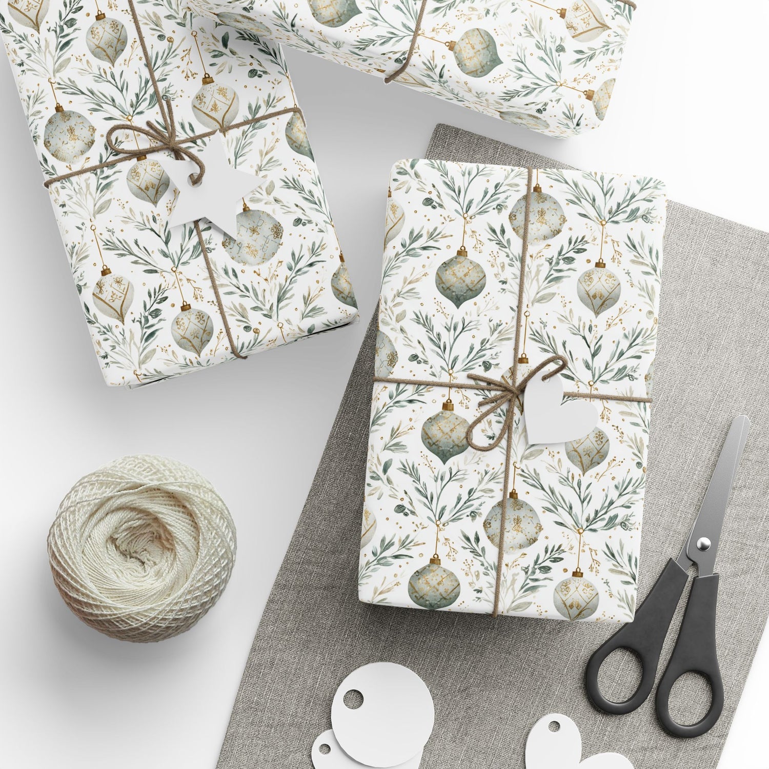 Premium Wrapping Paper – Green Gold Ornaments