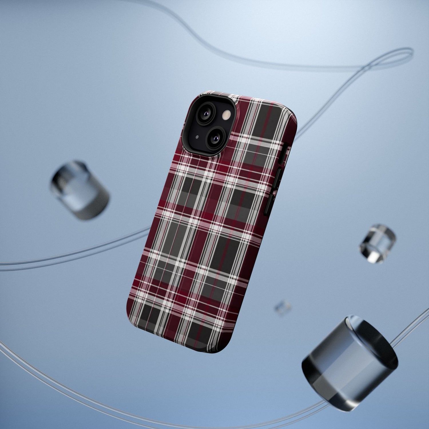 Stylish Plaid Impact-Resistant Phone Cases- Maroon Grey Plaid