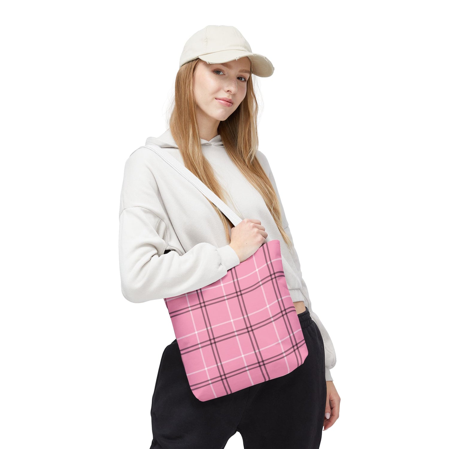 Pink and Black Plaid Tote Bag