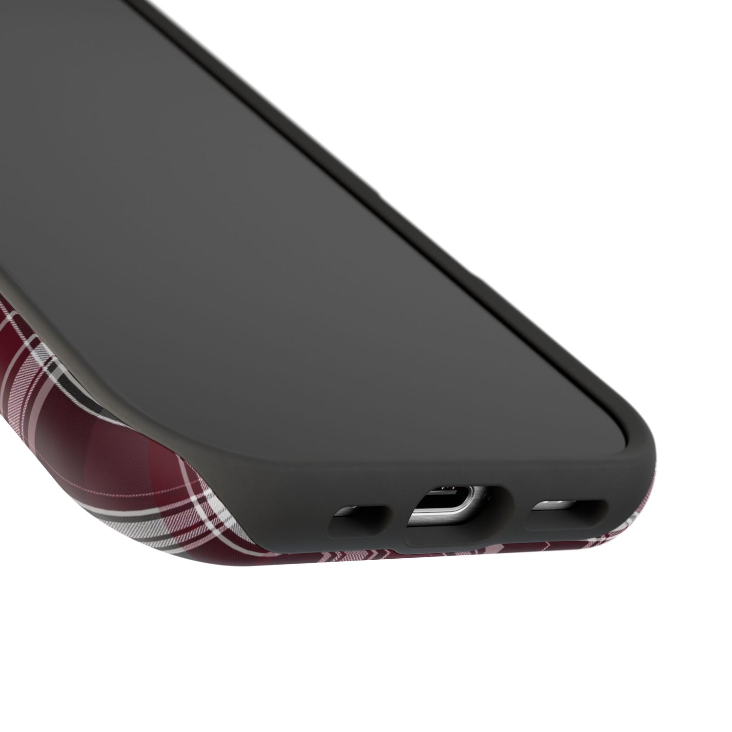 Stylish Plaid Impact-Resistant Phone Cases- Maroon Grey Plaid