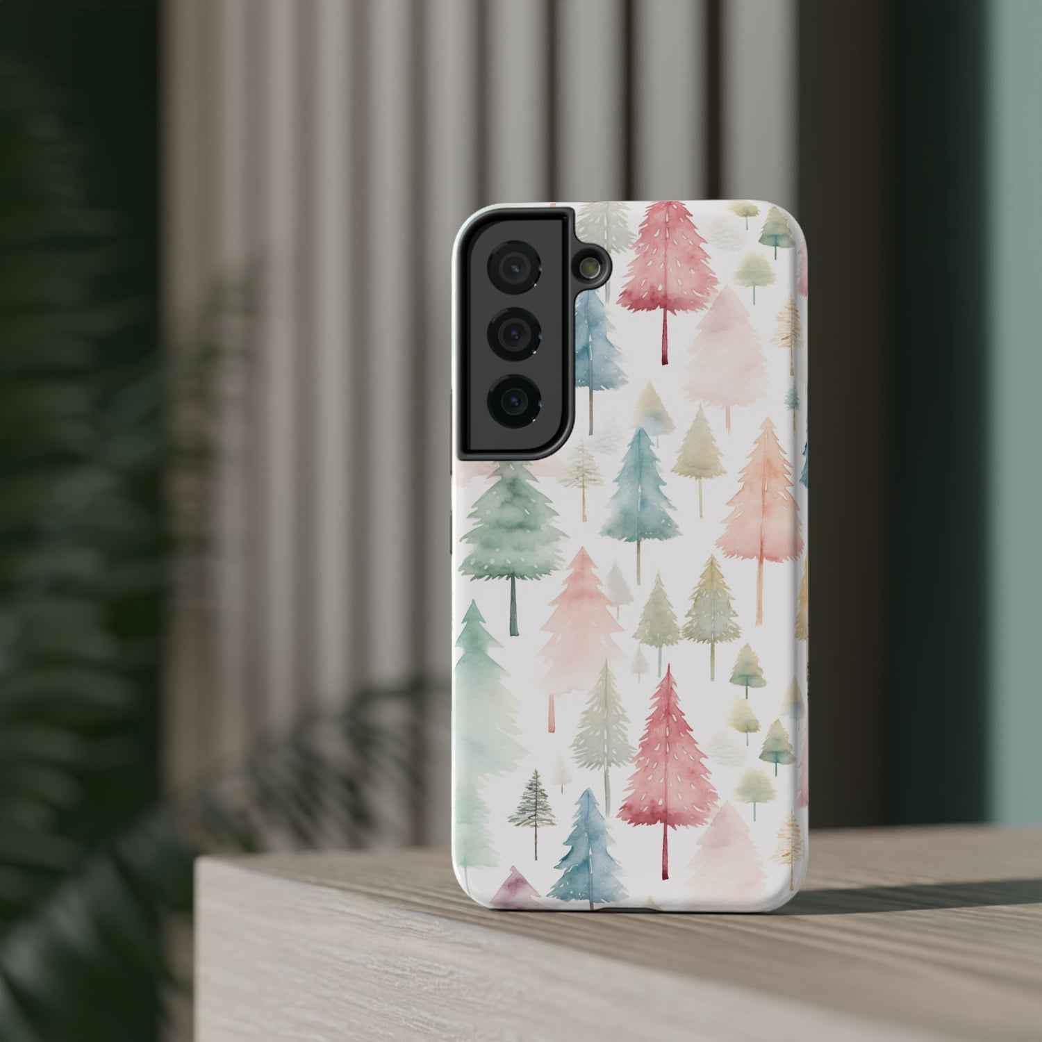 Watercolor Christmas Trees Impact-Resistant Phone Case, iPhone, Samsung