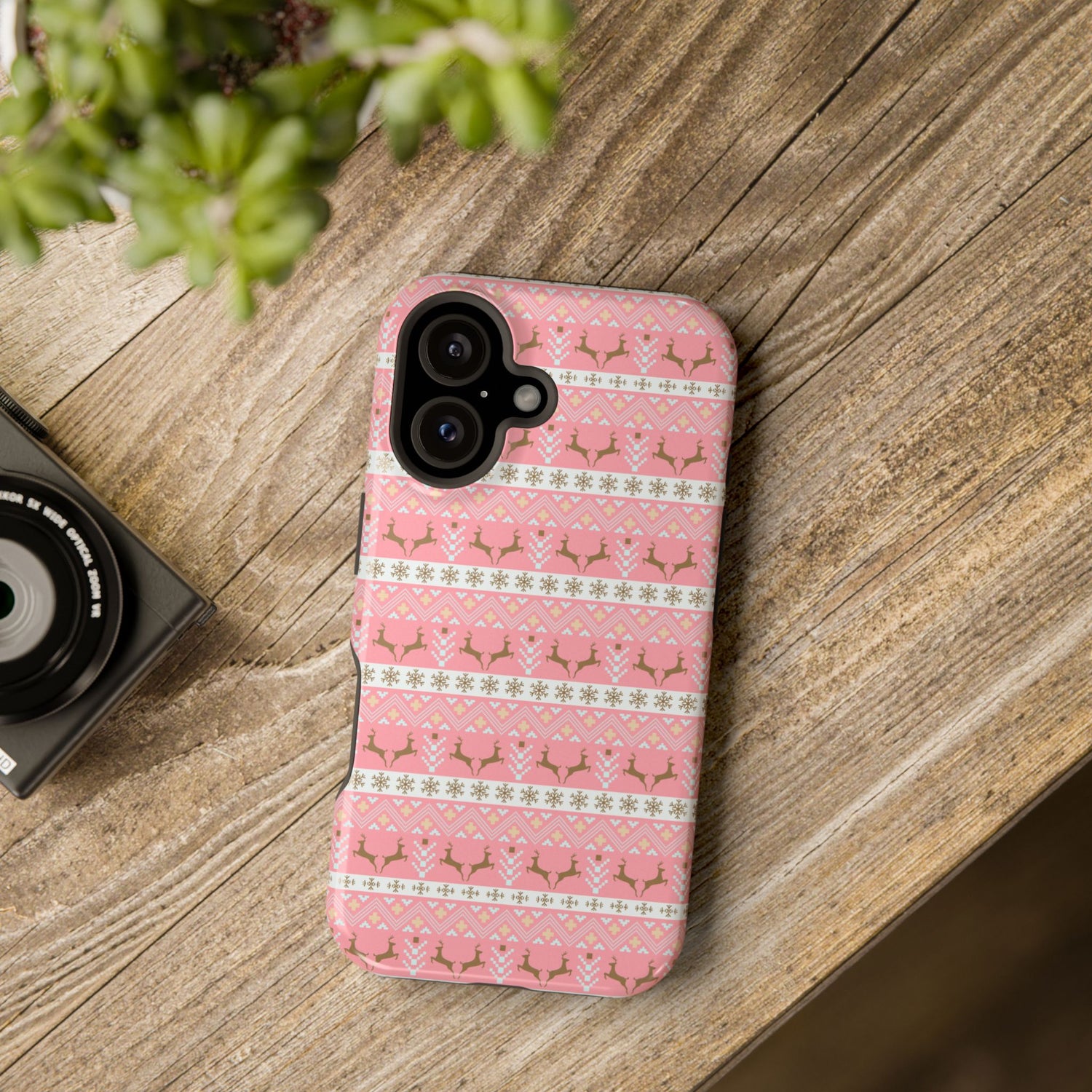 Pink Deer Antler Sweater Christmas Pattern Impact-Resistant Cases, iPhone, Samsung