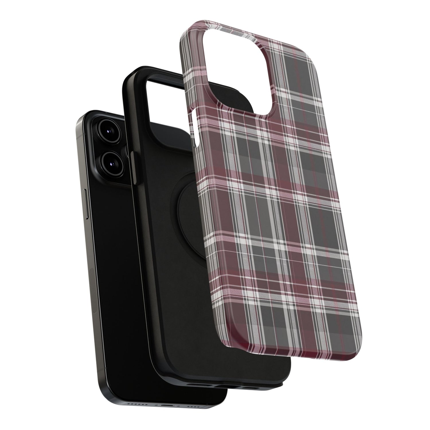 Stylish Plaid Impact-Resistant Phone Cases- Maroon Grey Plaid