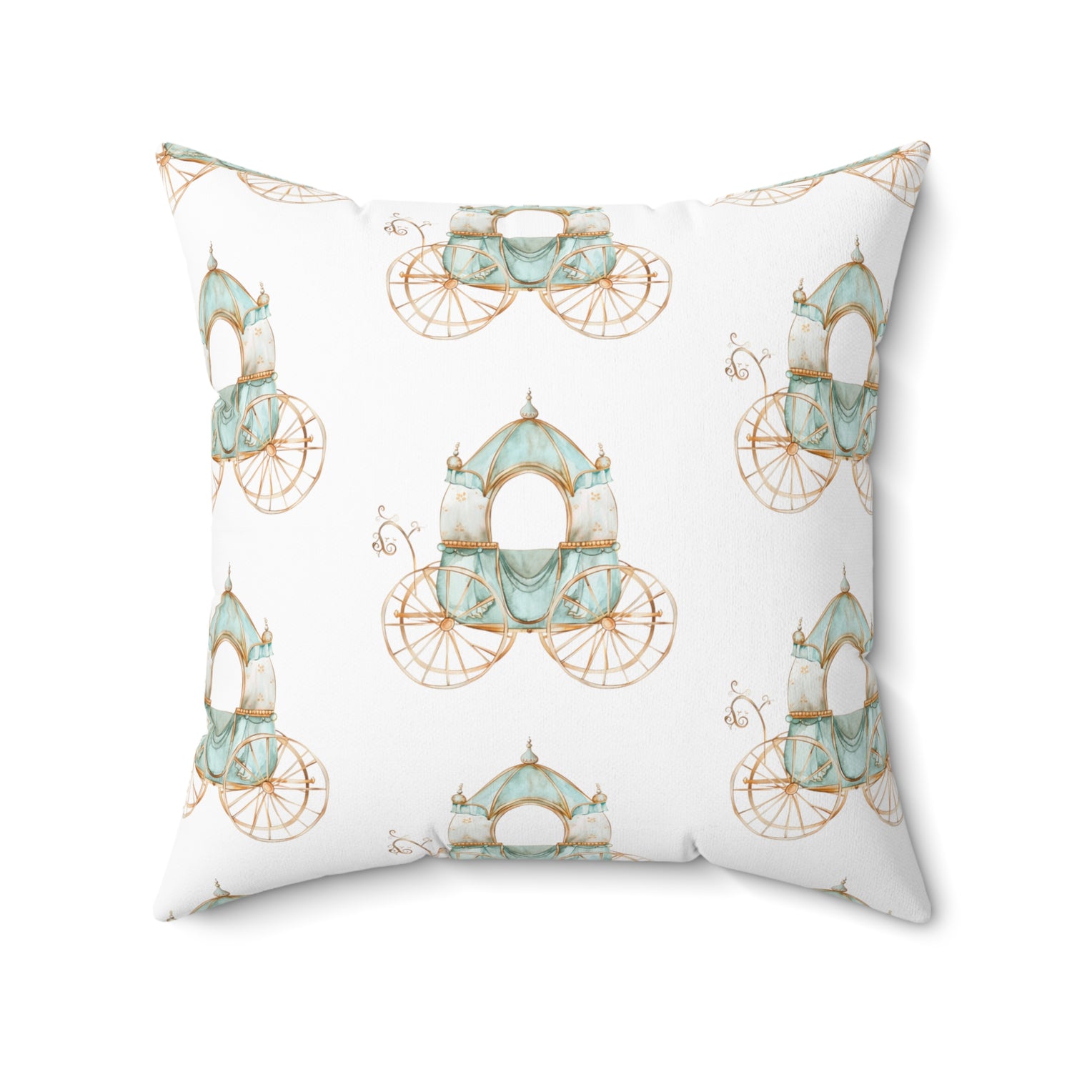 Spun Polyester Square Pillow with Removable Cover Watercolor Teal Princess Carriage