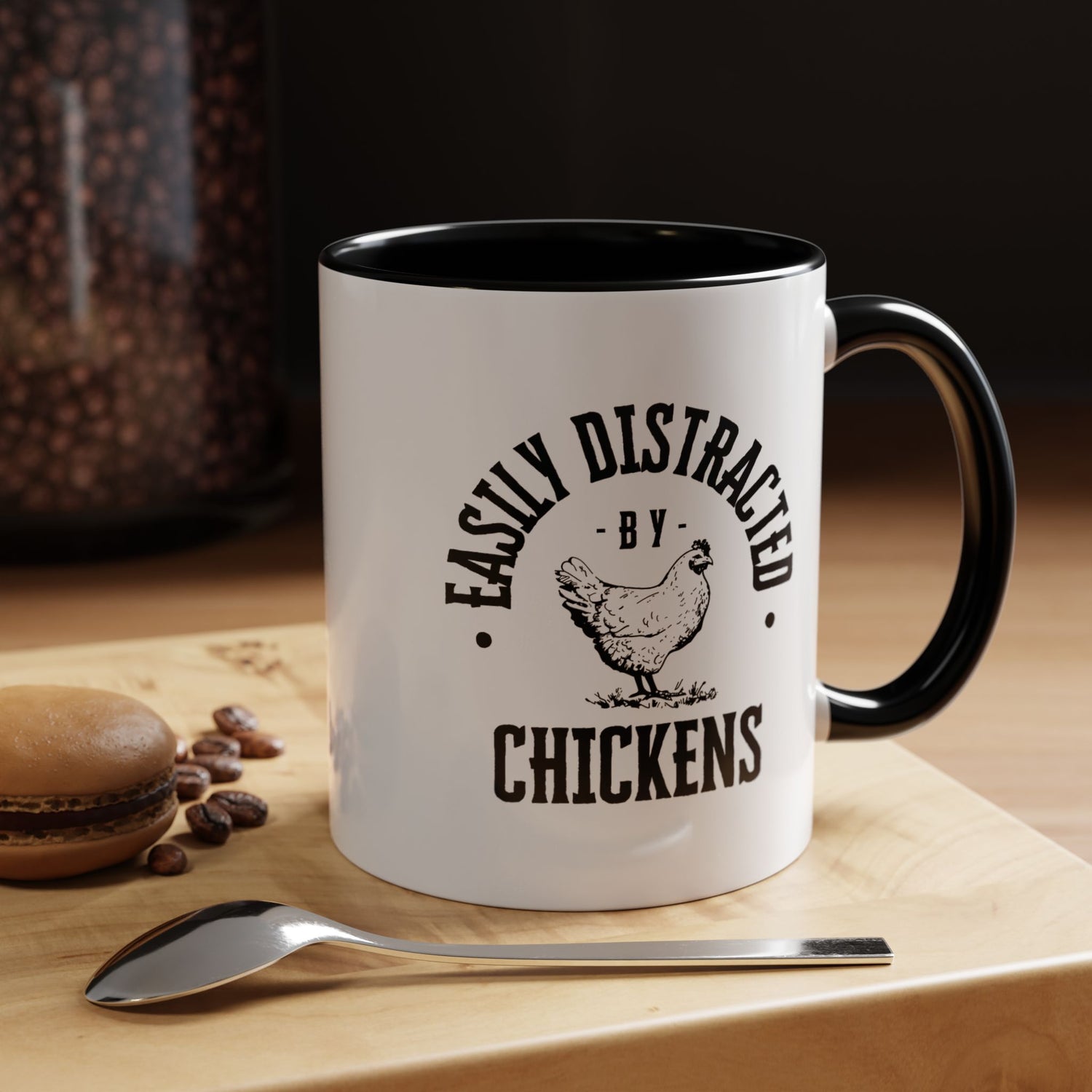 Funny Mug/Chicken Lover/Funny Gift/Gifts under 20/Accent Coffee Mug, 11oz "Easily Distracted By Chickens"