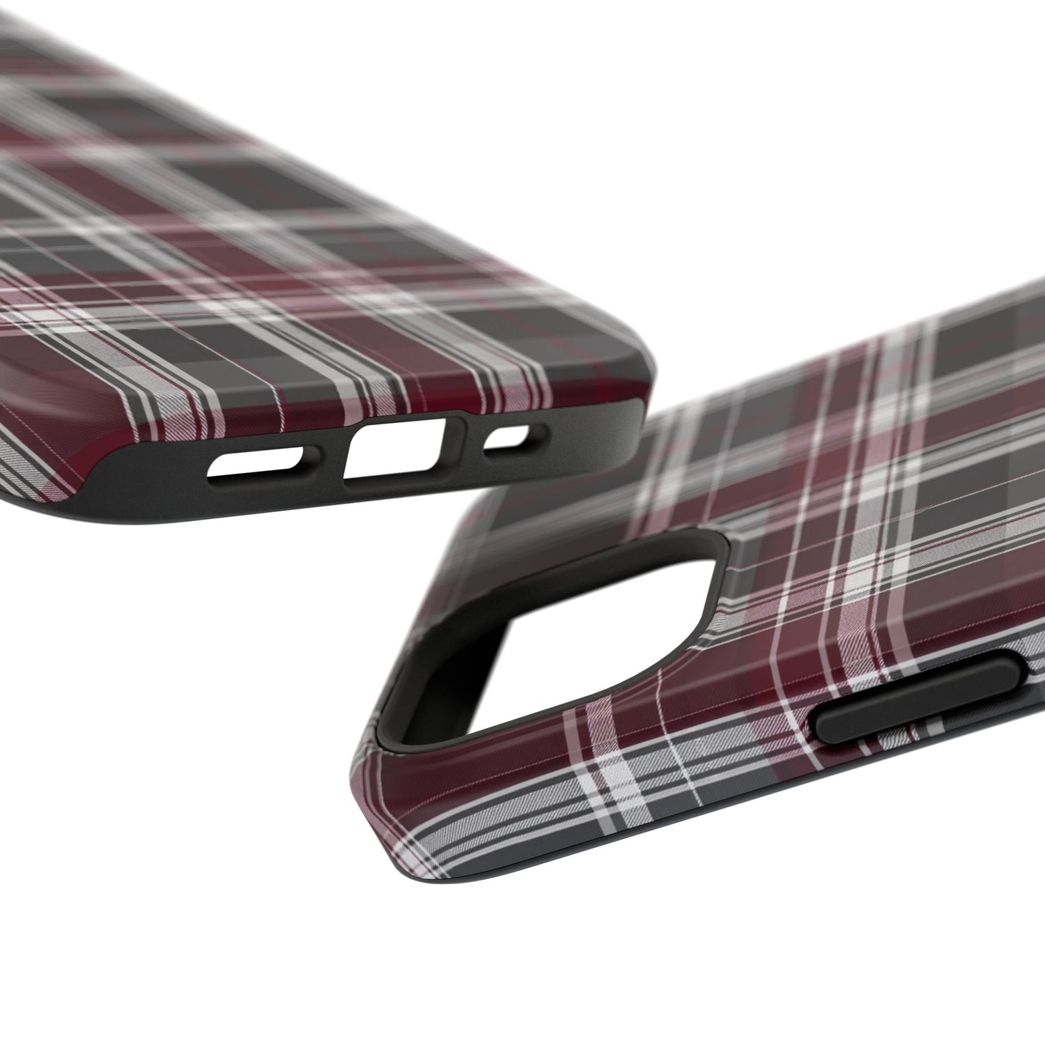 Stylish Plaid Impact-Resistant Phone Cases- Maroon Grey Plaid