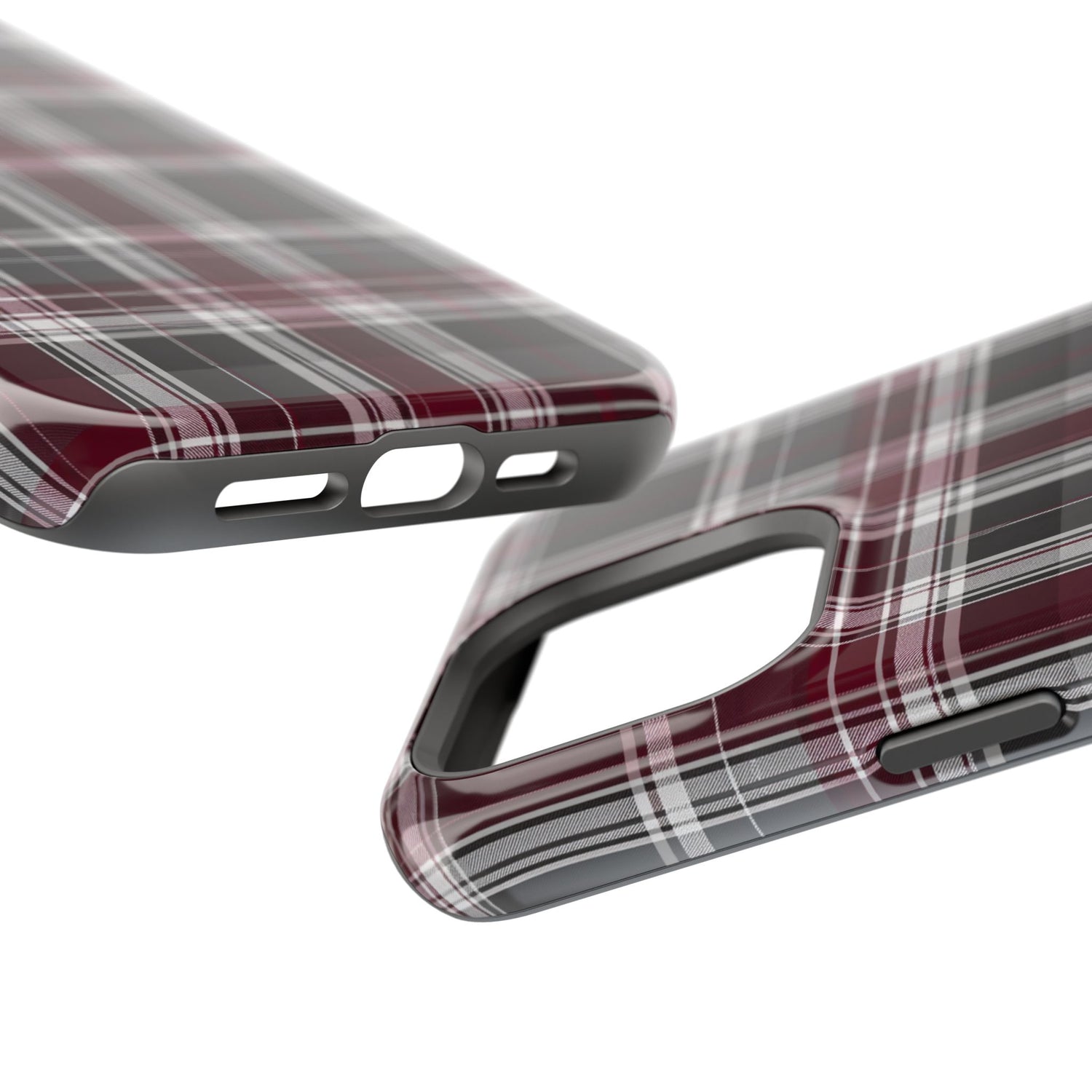 Stylish Plaid Impact-Resistant Phone Cases- Maroon Grey Plaid