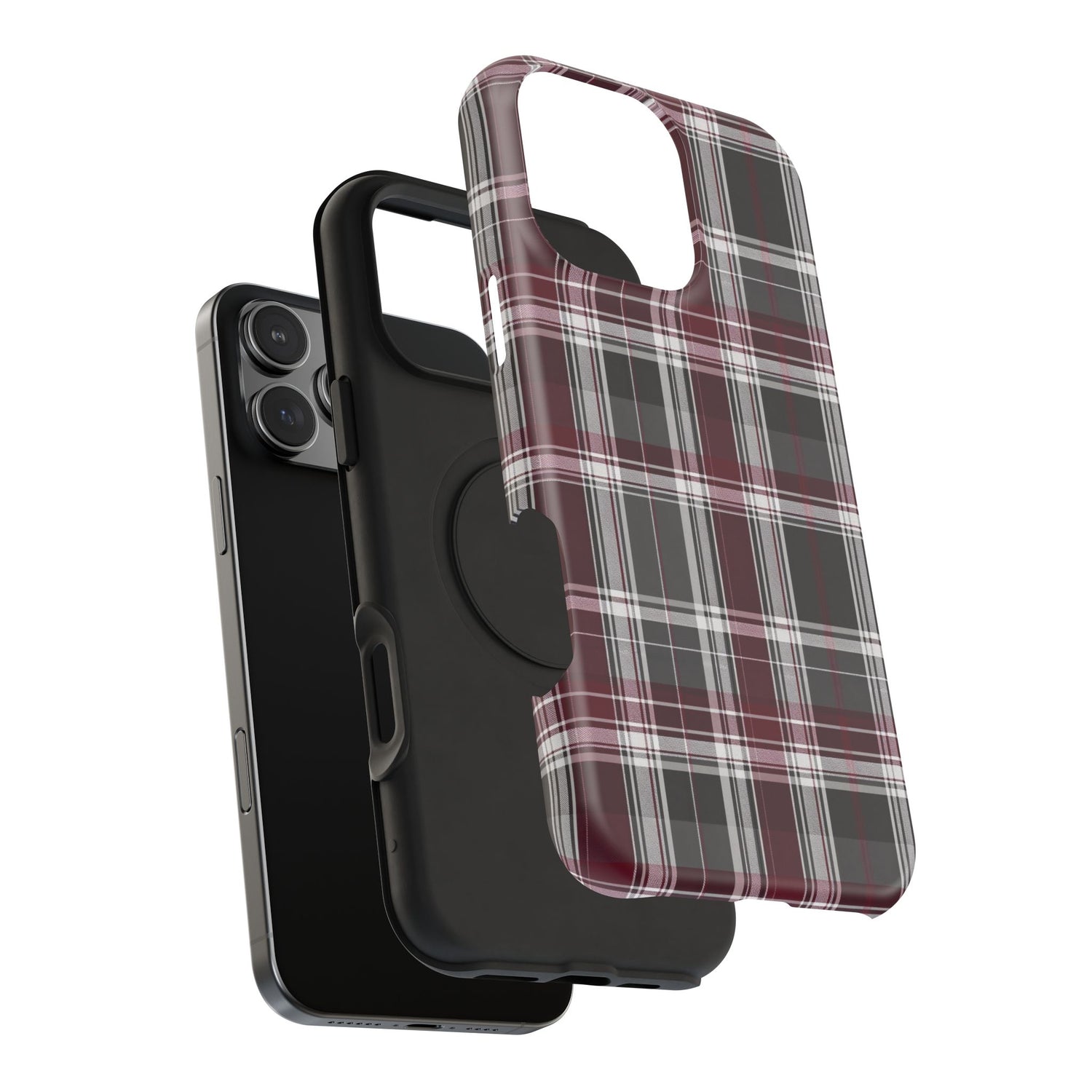 Stylish Plaid Impact-Resistant Phone Cases- Maroon Grey Plaid