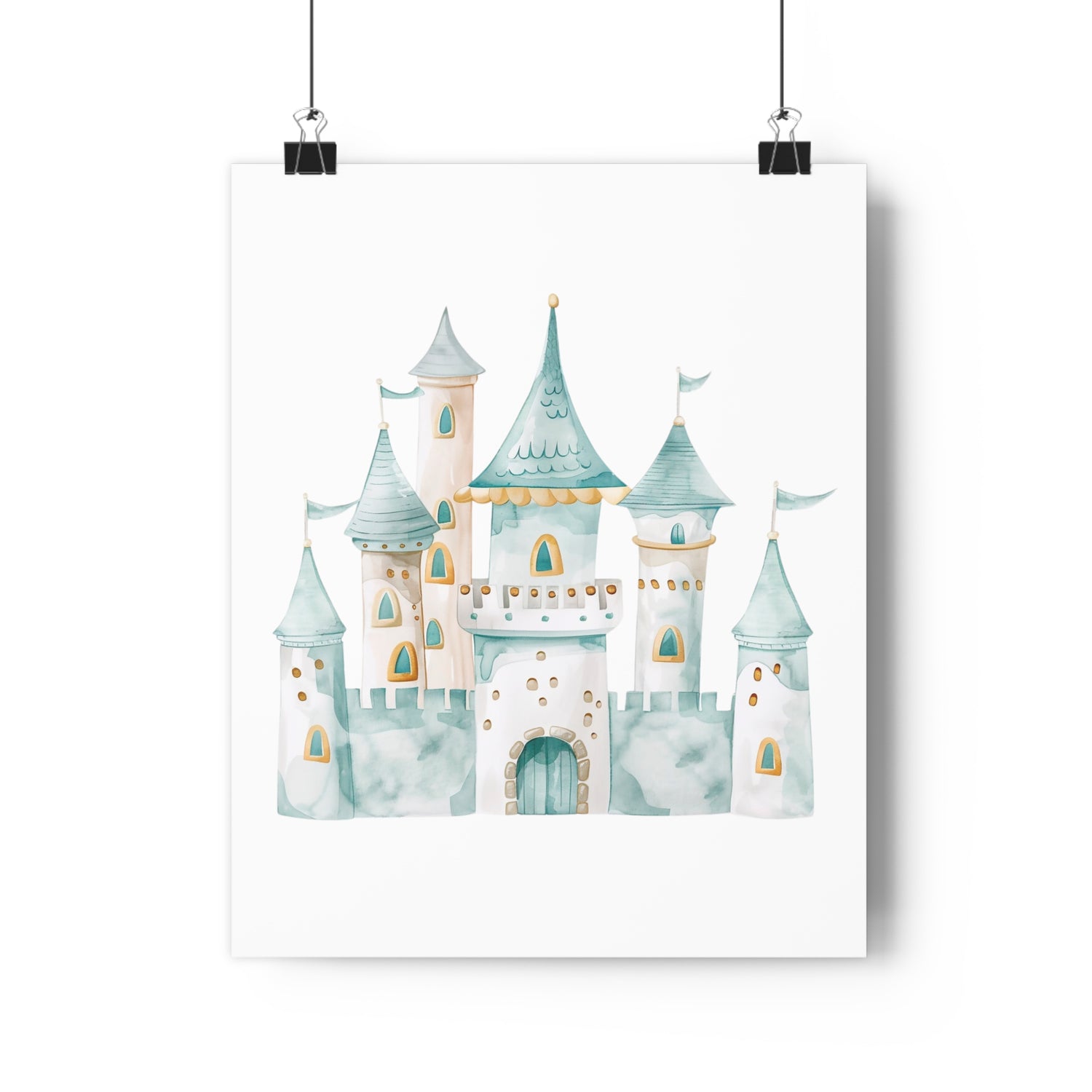Giclée Art Print Watercolor Teal Princess Castle 1