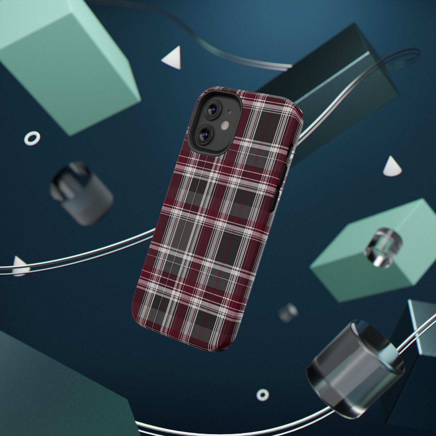 Stylish Plaid Impact-Resistant Phone Cases- Maroon Grey Plaid