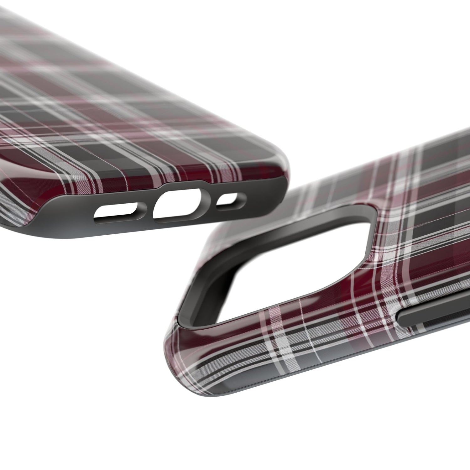 Stylish Plaid Impact-Resistant Phone Cases- Maroon Grey Plaid