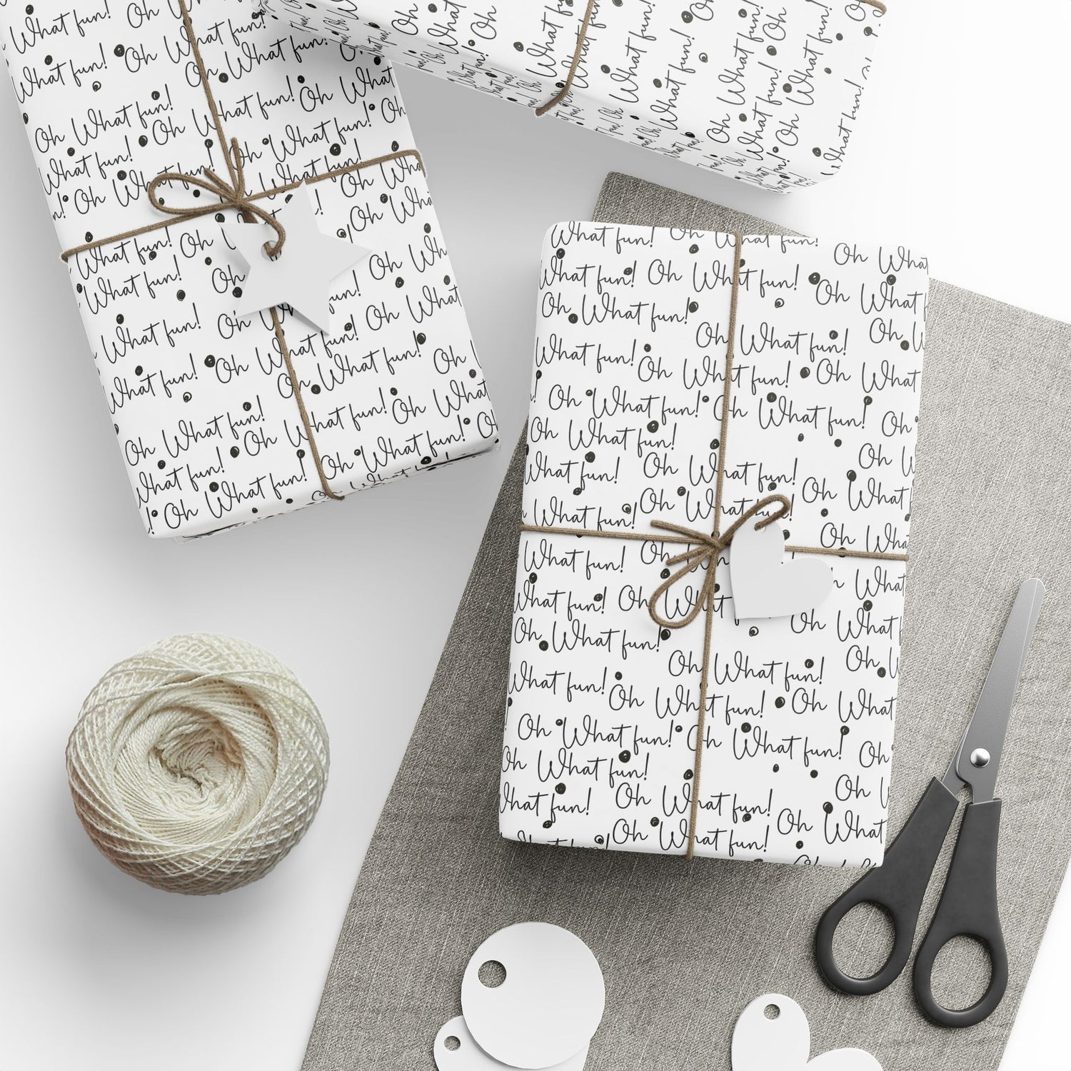 Premium Wrapping Paper - Elegant Calligraphy 'Oh What Fun'