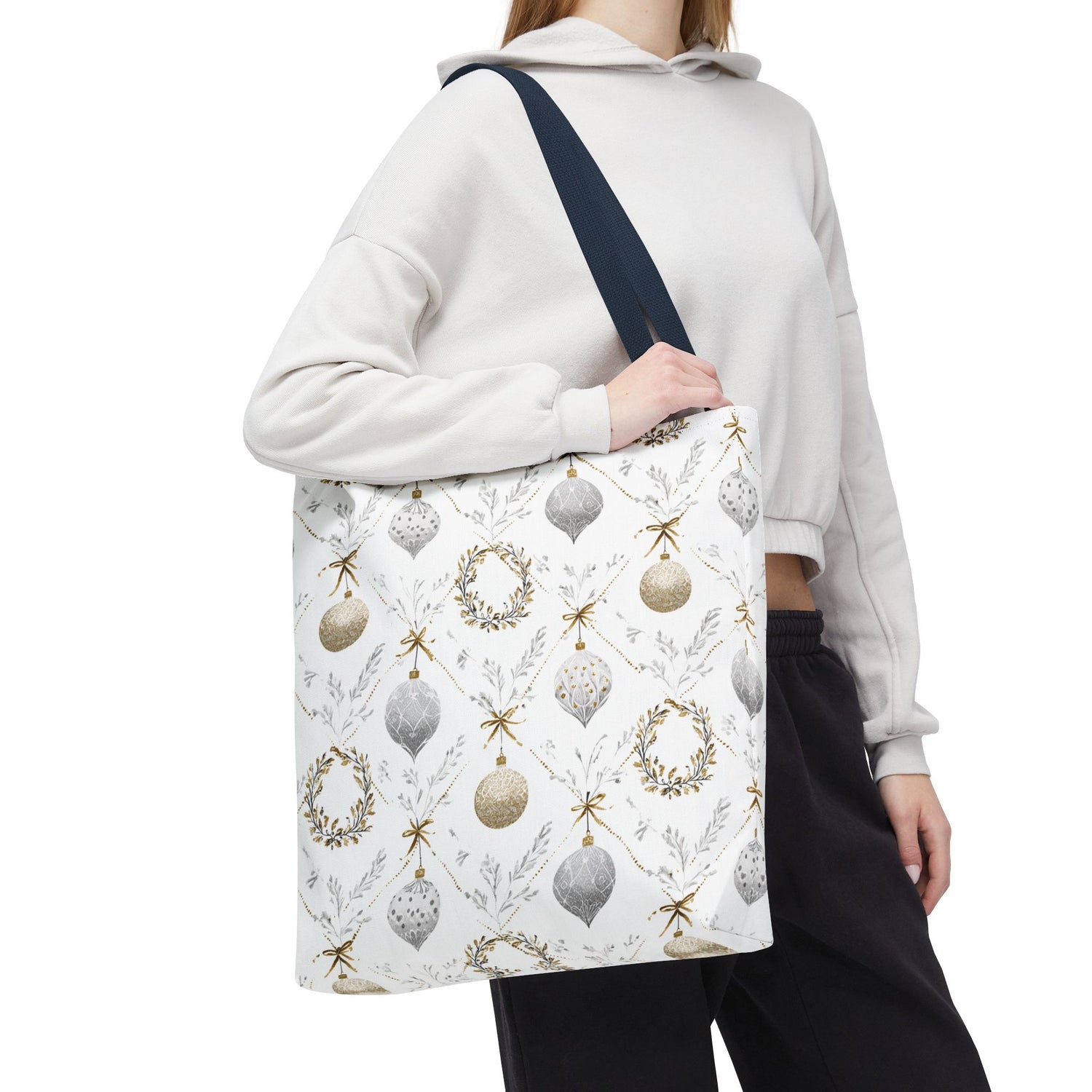 Elegant Christmas Tote Bag- Gold Silver Ornaments