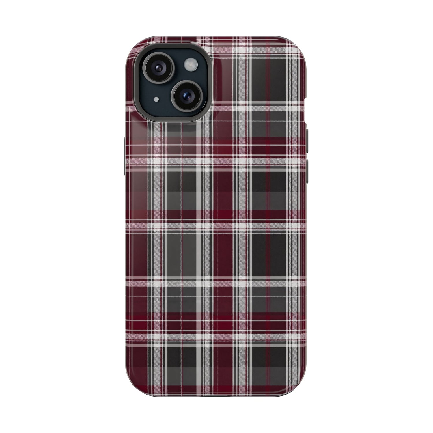 Stylish Plaid Impact-Resistant Phone Cases- Maroon Grey Plaid