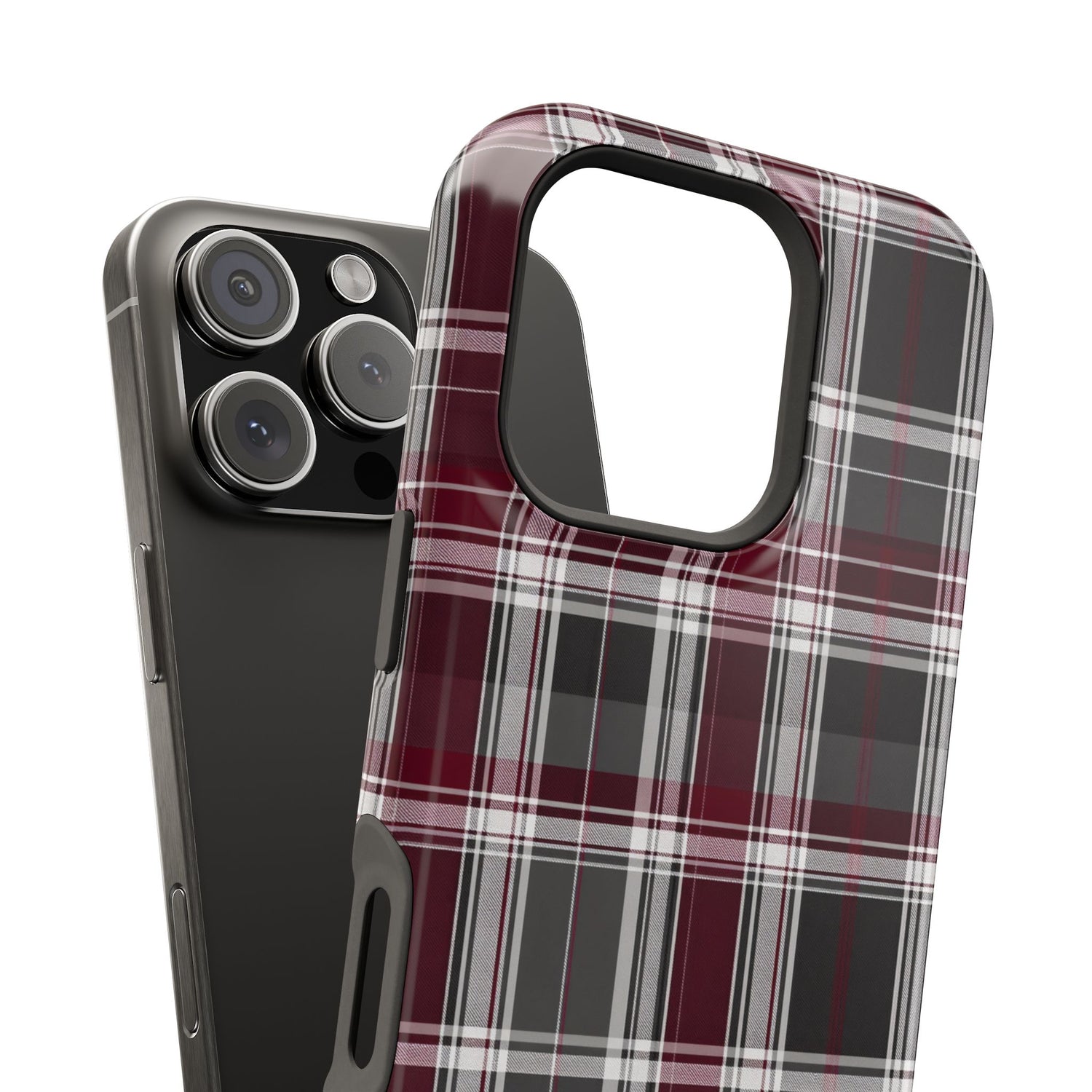 Stylish Plaid Impact-Resistant Phone Cases- Maroon Grey Plaid