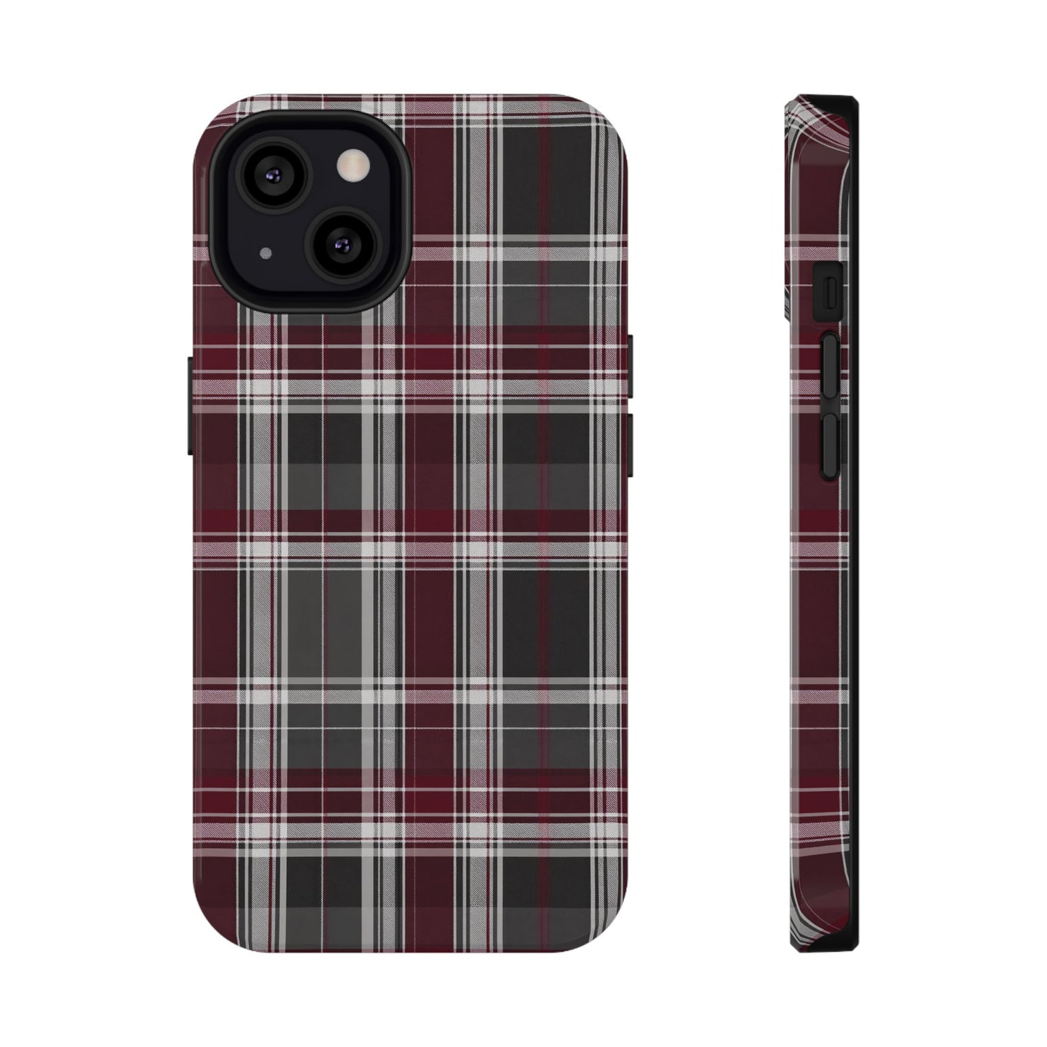 Stylish Plaid Impact-Resistant Phone Cases- Maroon Grey Plaid