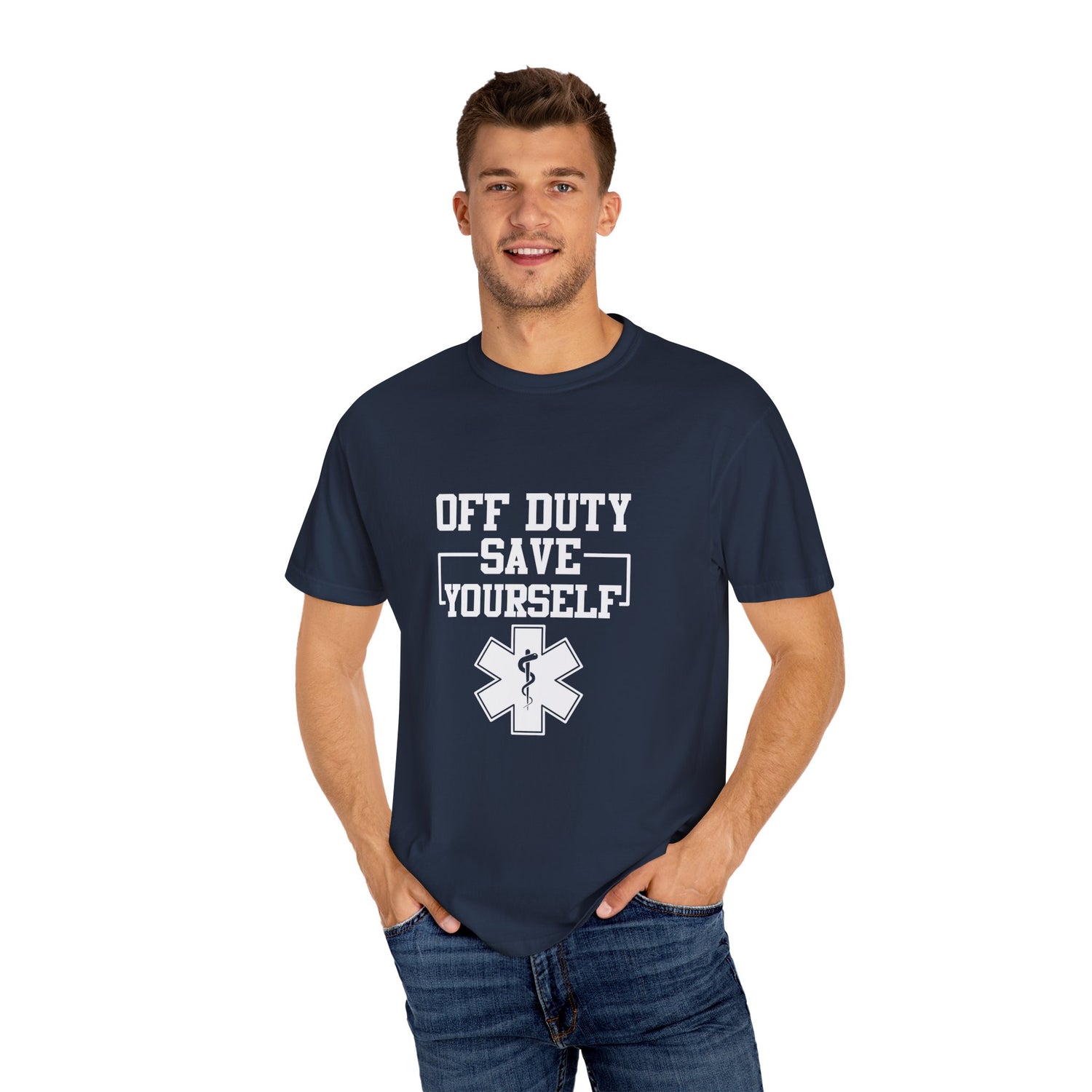 Unisex Off Duty T-Shirt, EMS Gift, First Responder Tee, Paramedic Humor Shirt, Casual Wear, Emergency Services Apparel