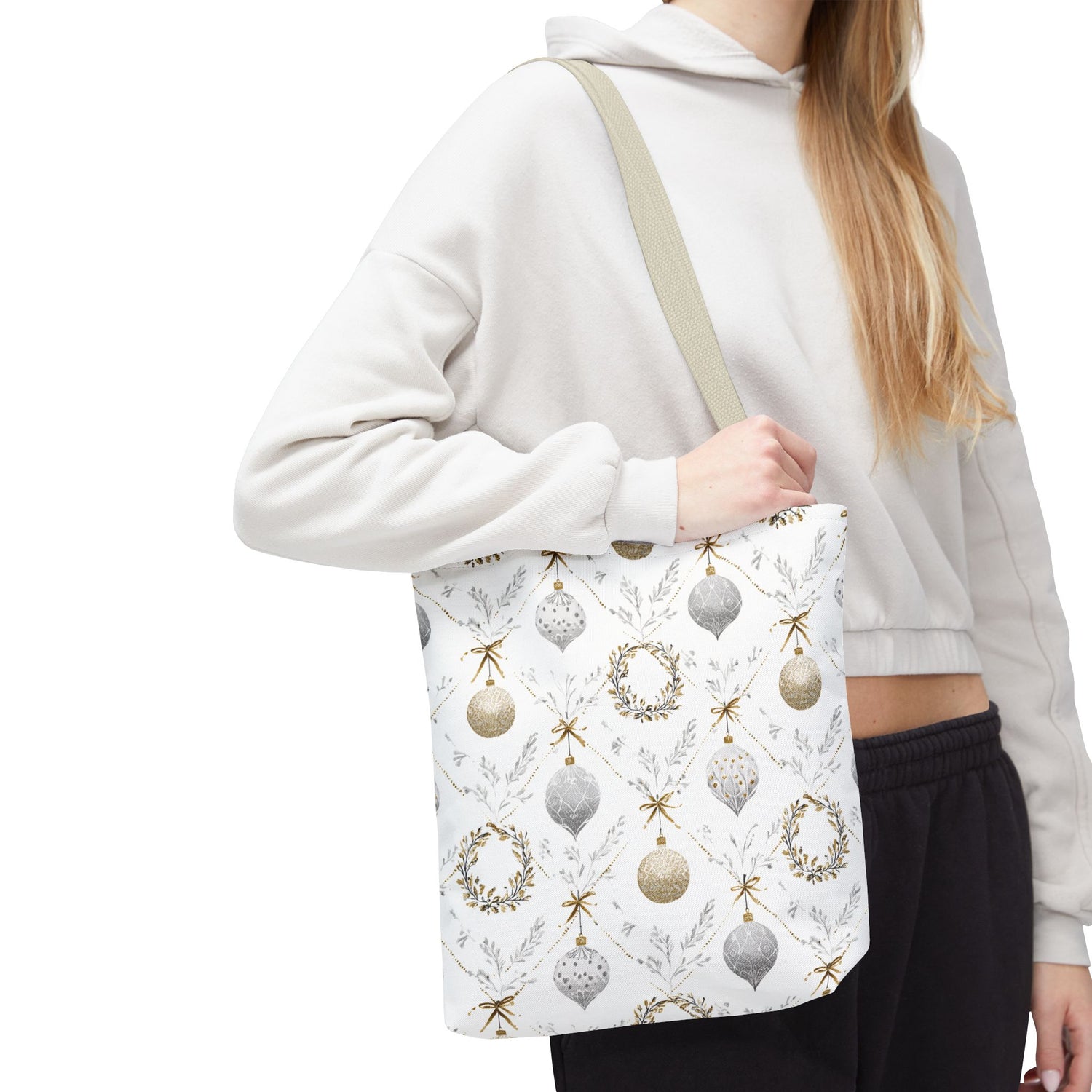 Elegant Christmas Tote Bag- Gold Silver Ornaments