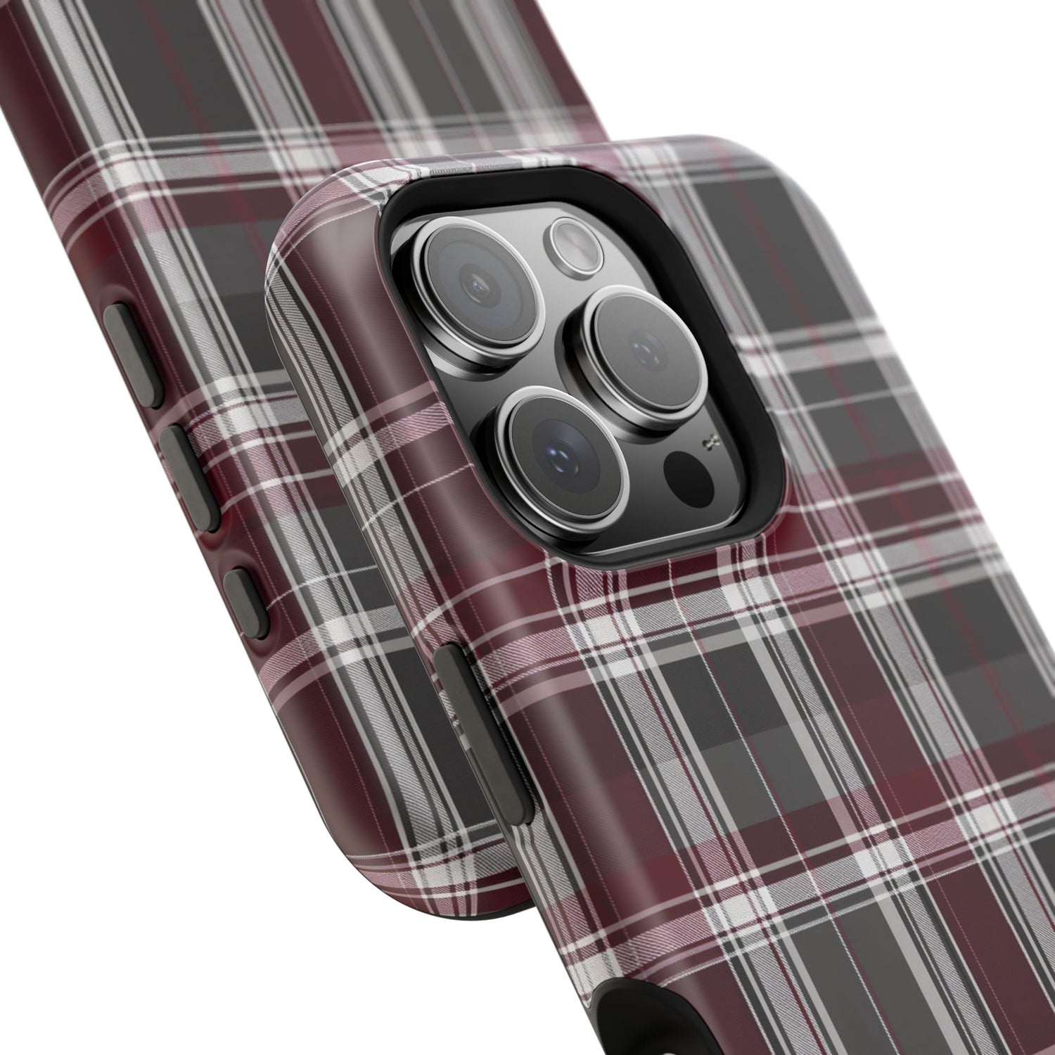 Stylish Plaid Impact-Resistant Phone Cases- Maroon Grey Plaid