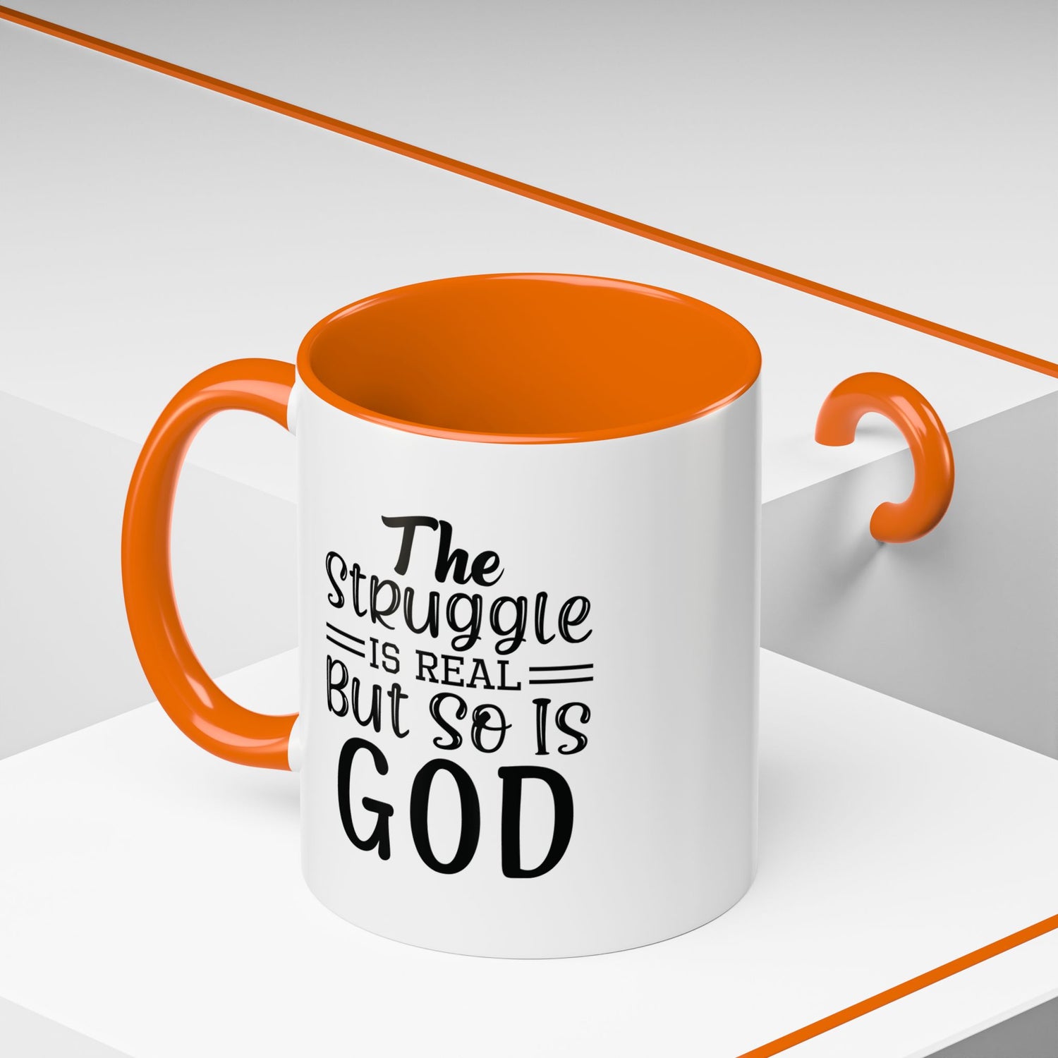 Faith-Inspired Accent Coffee Mug - "The Struggle Is Real But So Is God" - Inspirational Quotes, Gift for Her, Daily Motivation, 11oz, 15oz