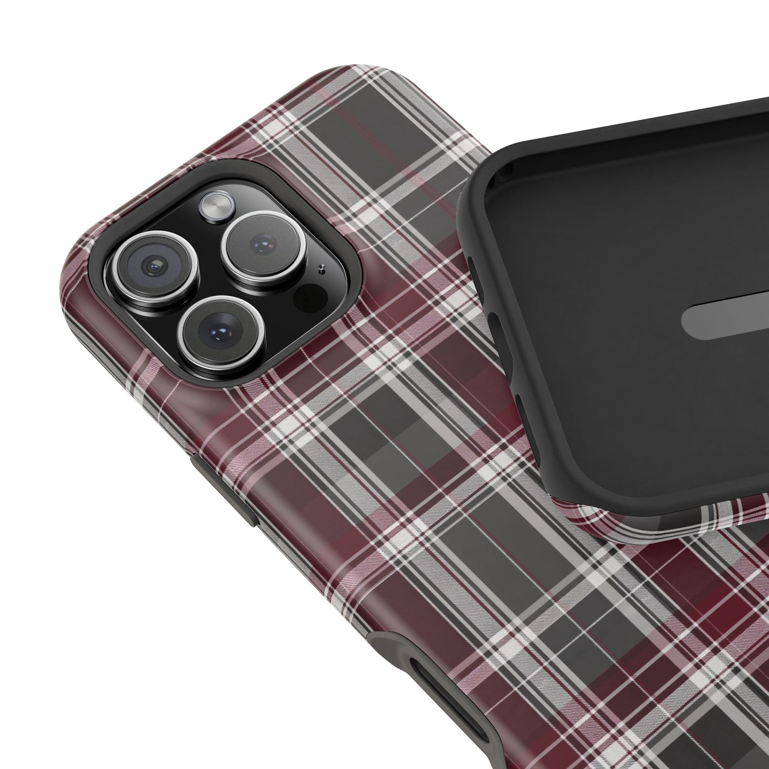 Stylish Plaid Impact-Resistant Phone Cases- Maroon Grey Plaid