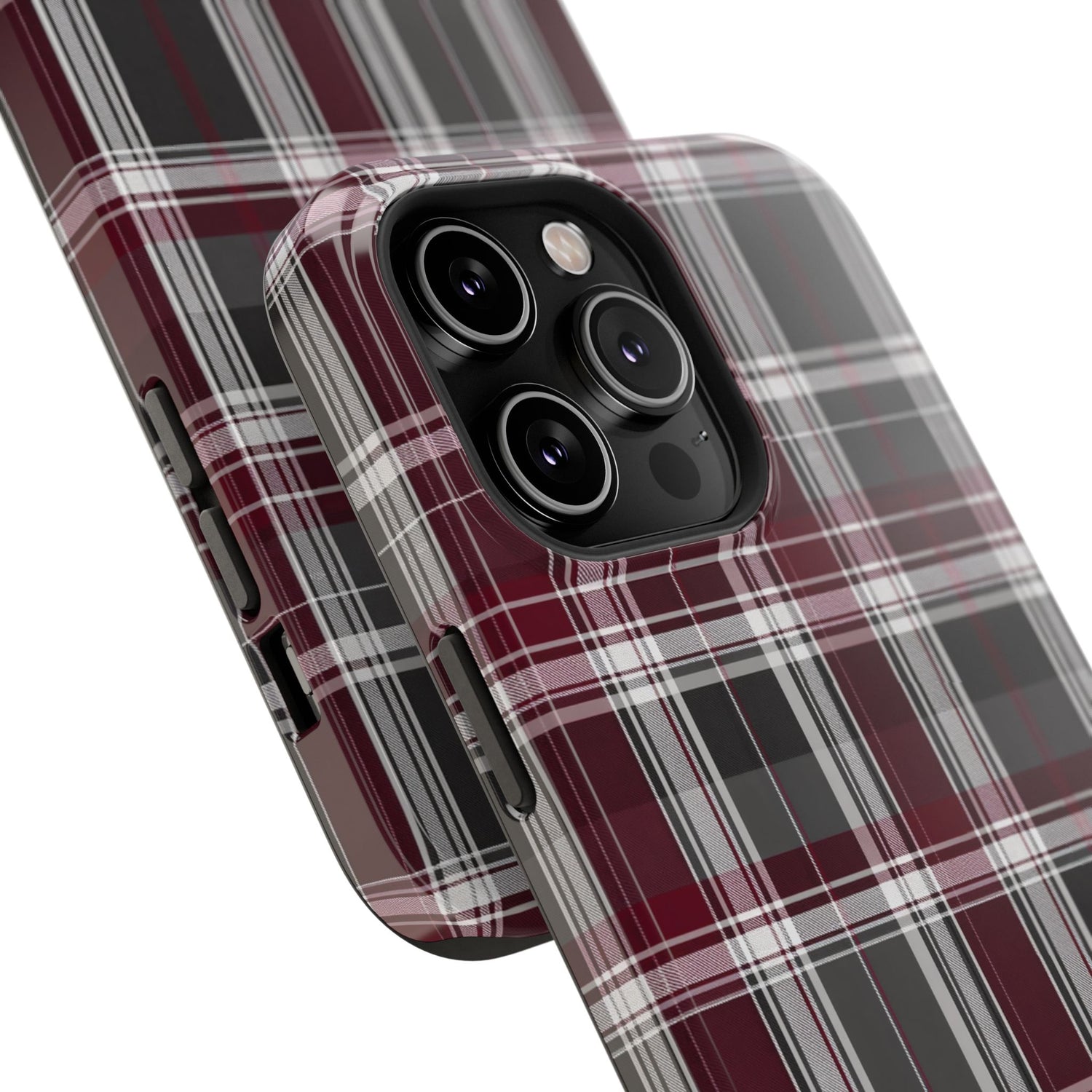 Stylish Plaid Impact-Resistant Phone Cases- Maroon Grey Plaid