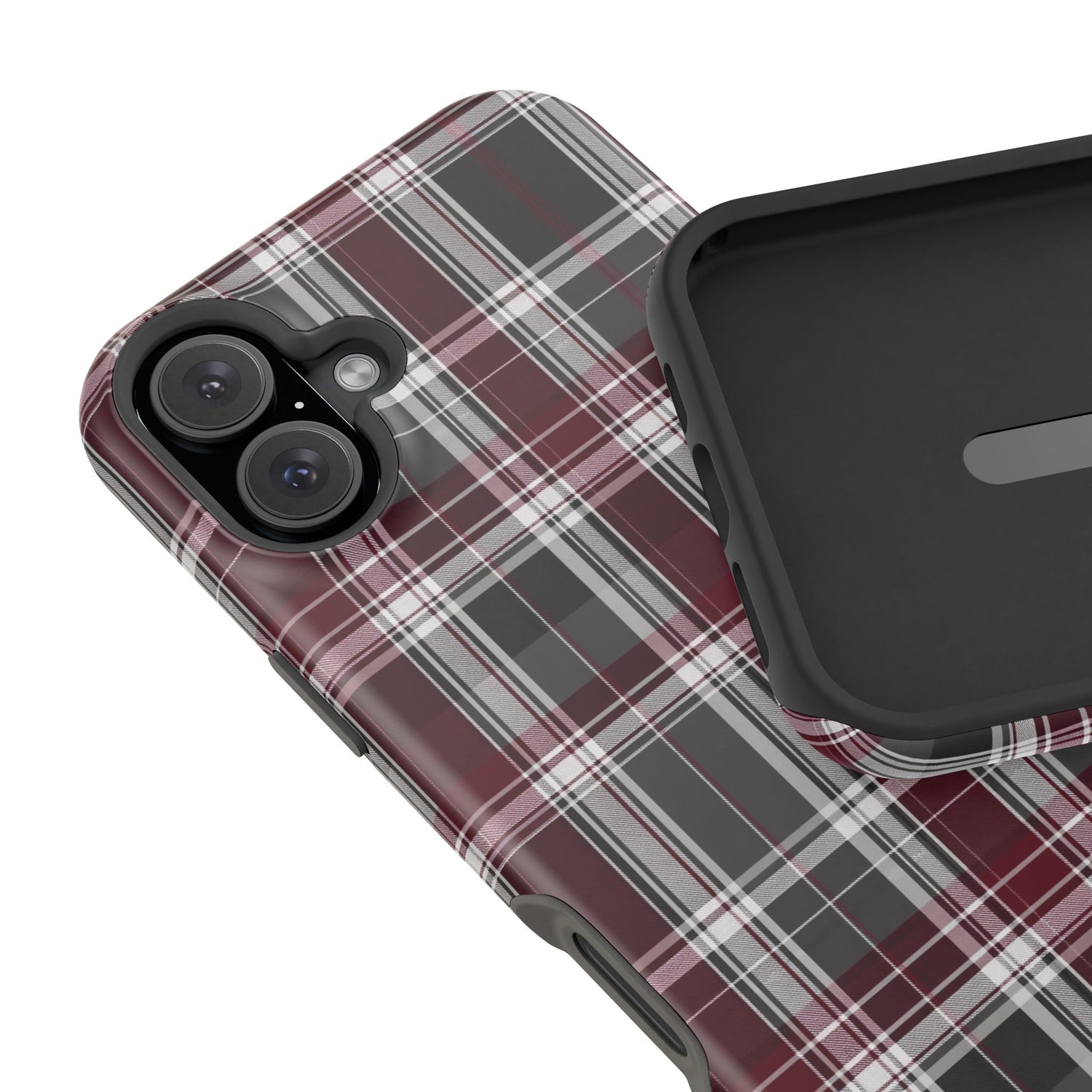 Stylish Plaid Impact-Resistant Phone Cases- Maroon Grey Plaid