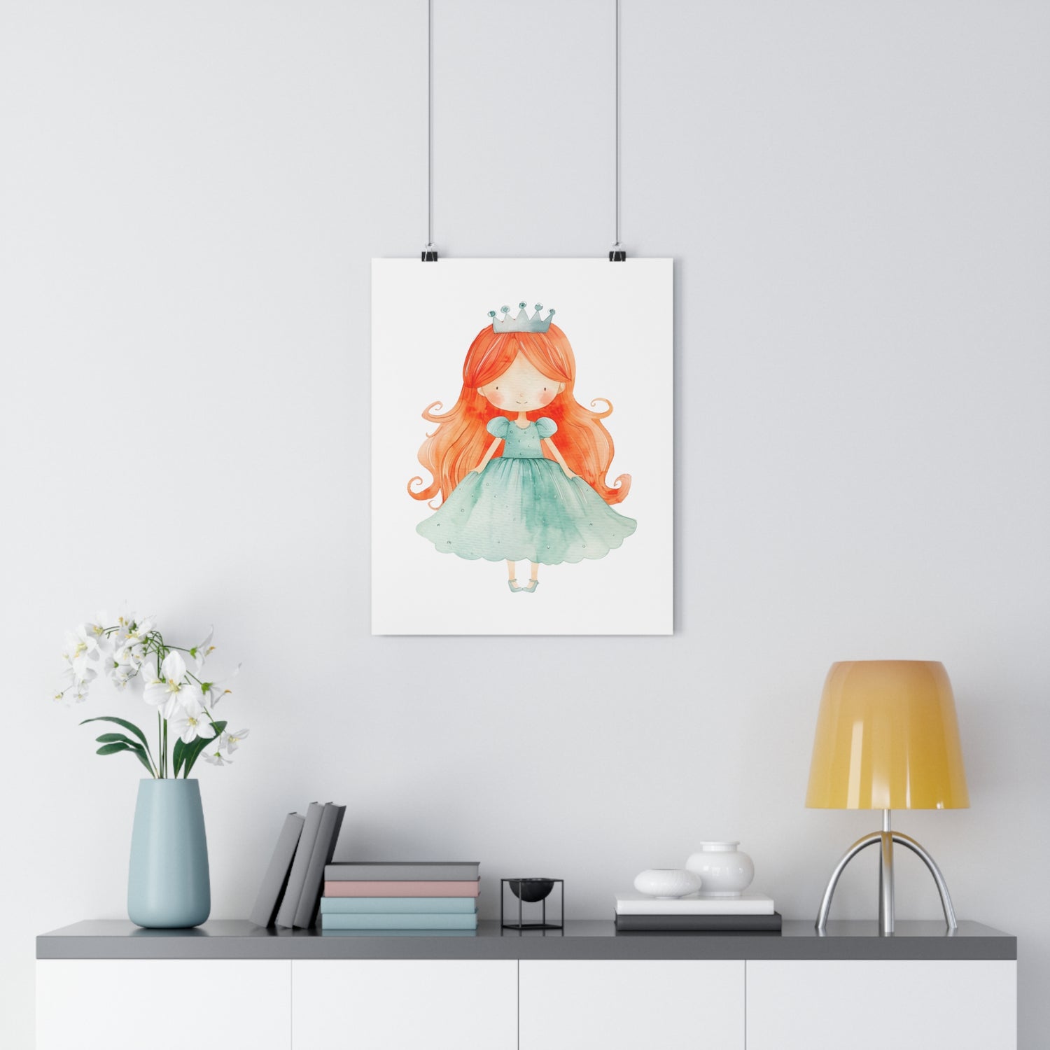 Giclée Art Print Watercolor Teal Princess 4