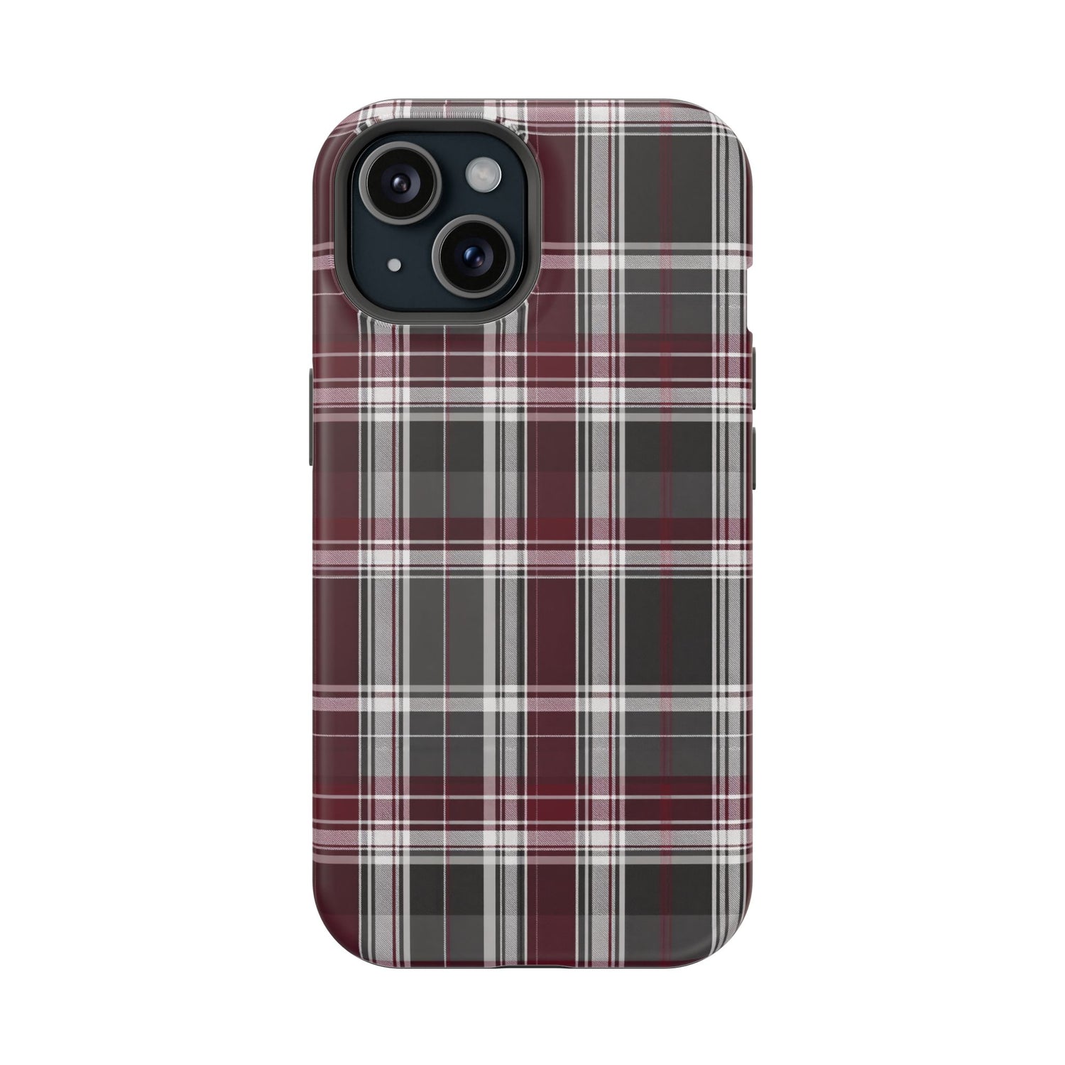 Stylish Plaid Impact-Resistant Phone Cases- Maroon Grey Plaid