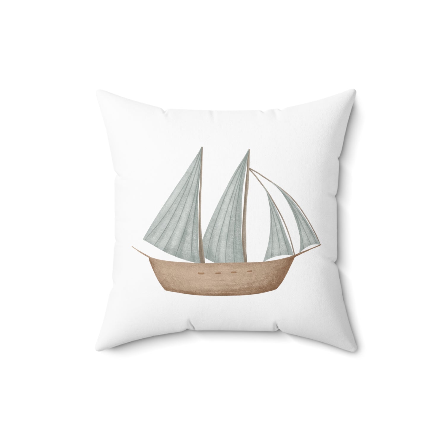 Spun Polyester Square Pillow with Removable Cover Memories of Dreams Sailboats Blue