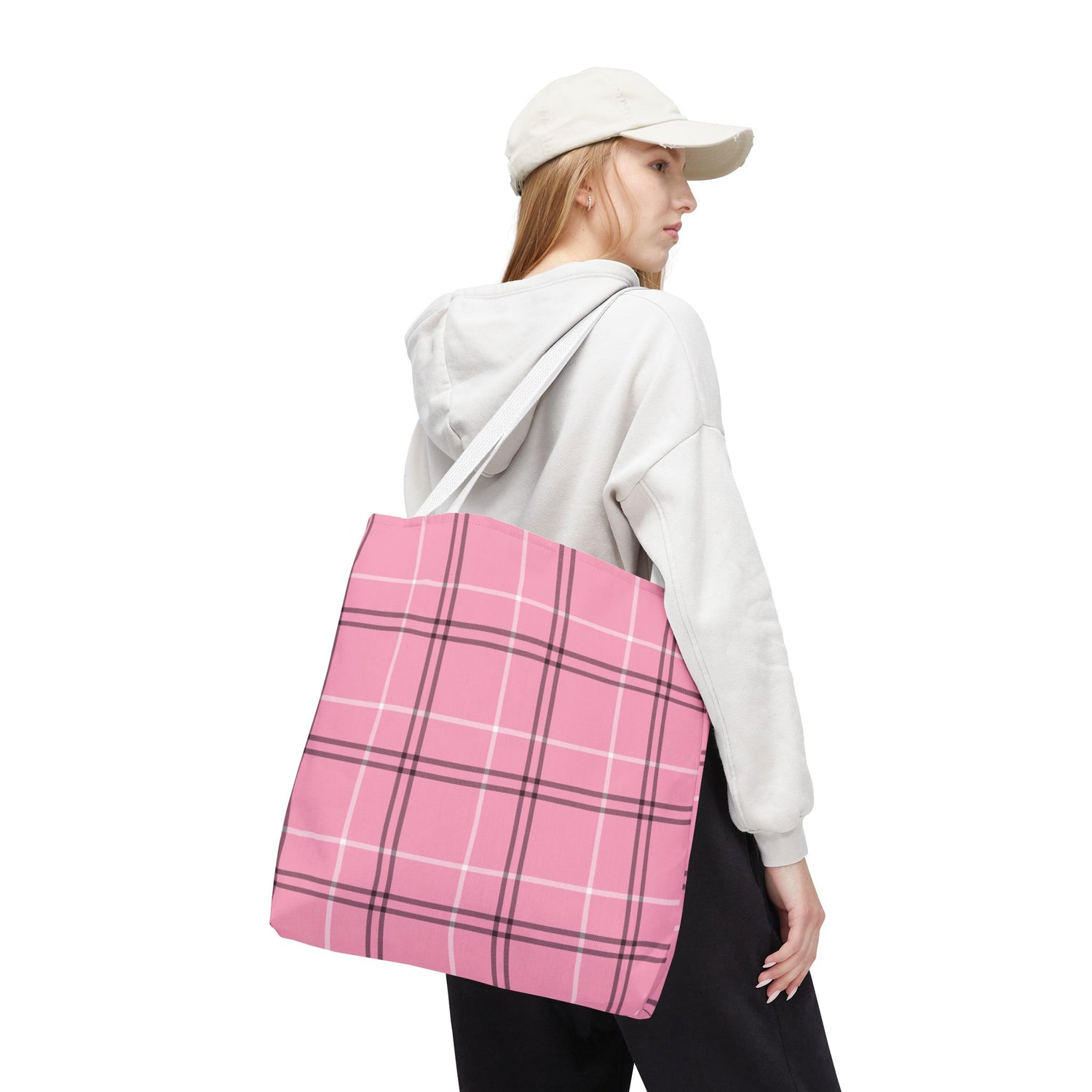 Pink and Black Plaid Tote Bag
