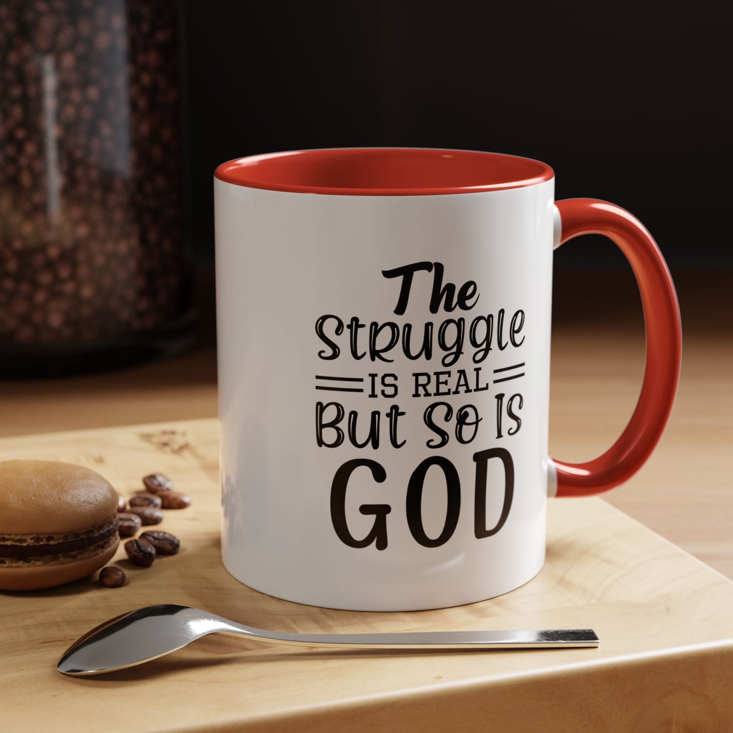Faith-Inspired Accent Coffee Mug - "The Struggle Is Real But So Is God" - Inspirational Quotes, Gift for Her, Daily Motivation, 11oz, 15oz