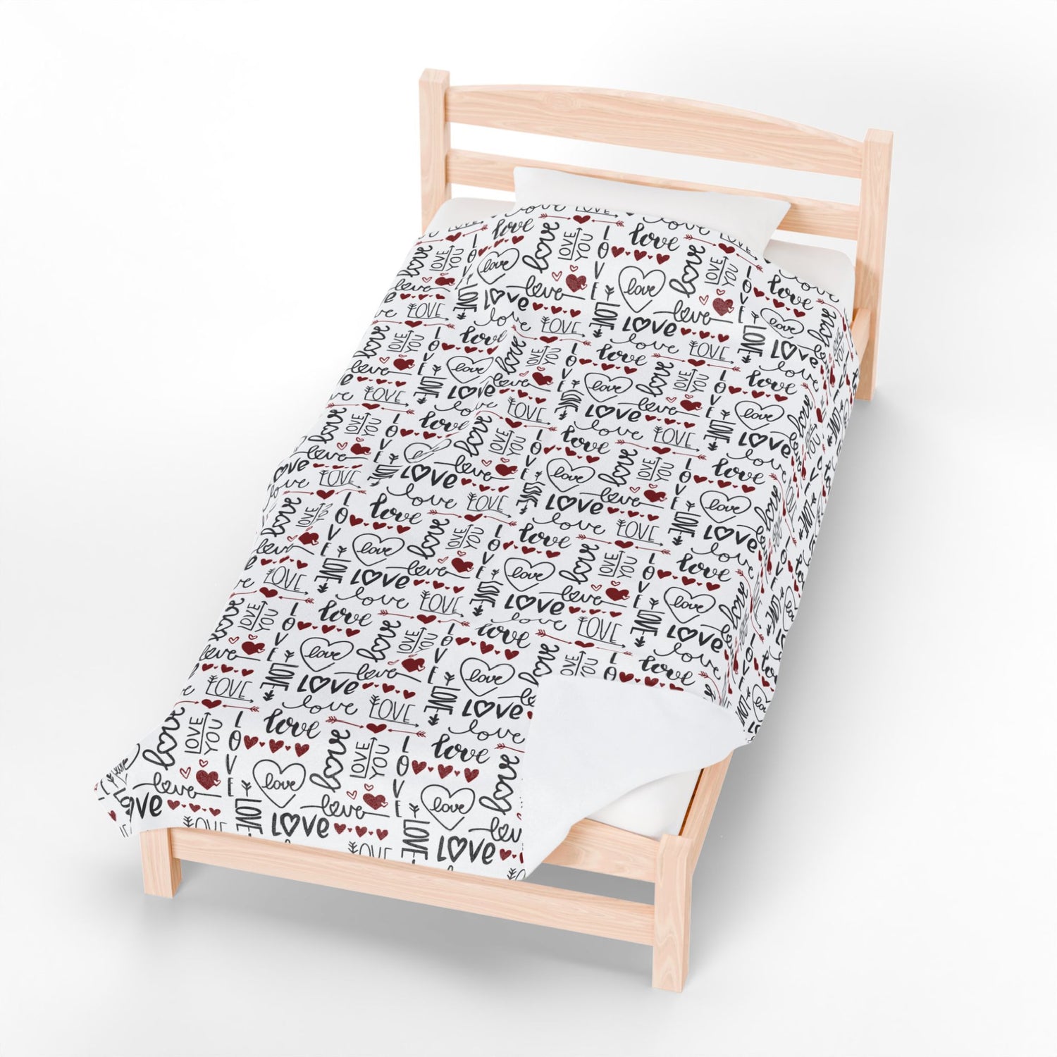 Cozy Love Print Velveteen Blanket - Valentine's Day Gift, Soft Luxury, Home Decor, Bedspread, Snuggle Throw
