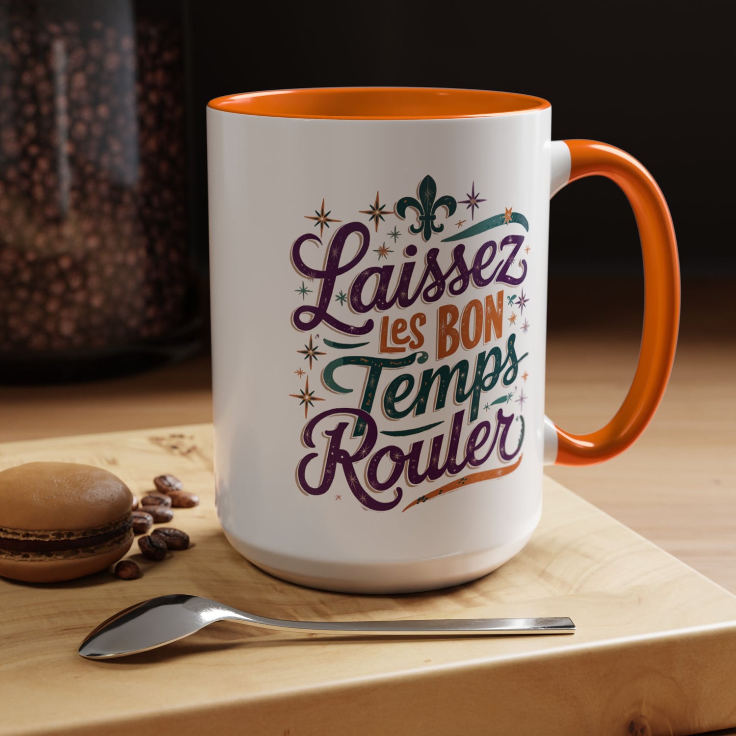 Vibrant Accent Coffee Mug - 'Laissez les Bon Temps Rouler', Perfect for Celebrations, Gifts, Coffee Lovers, Home Decor, and More