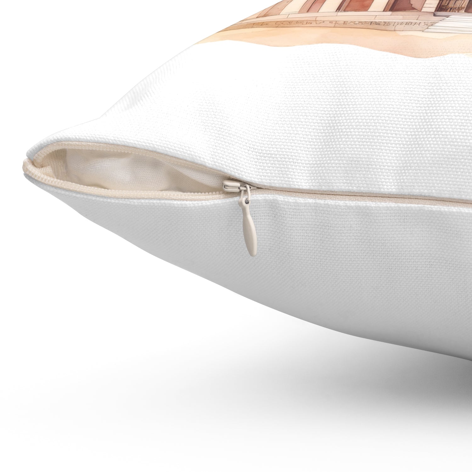 Spun Polyester Square Pillow with Removable Cover Watercolor Pink Paris Scene Luggage