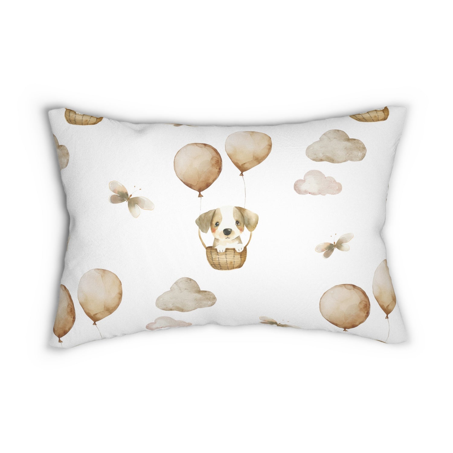 Spun Polyester Lumbar Pillow with Removable Cover Watercolor Puppy Baskets