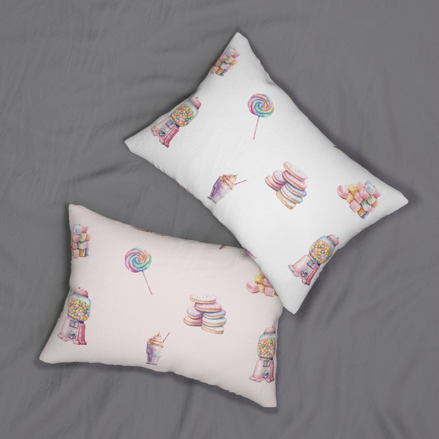 Spun Polyester Lumbar Pillow with Removable Cover Watercolor Candy Land Pink White