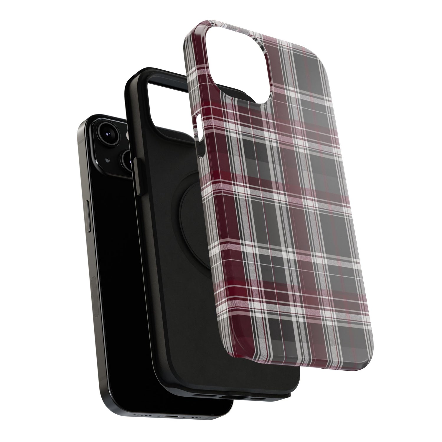 Stylish Plaid Impact-Resistant Phone Cases- Maroon Grey Plaid