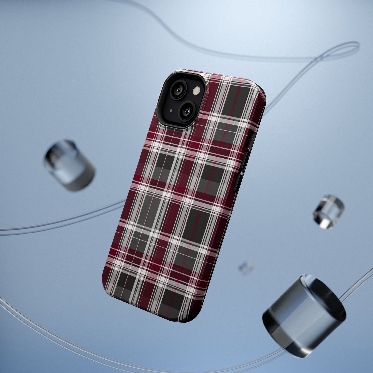 Stylish Plaid Impact-Resistant Phone Cases- Maroon Grey Plaid