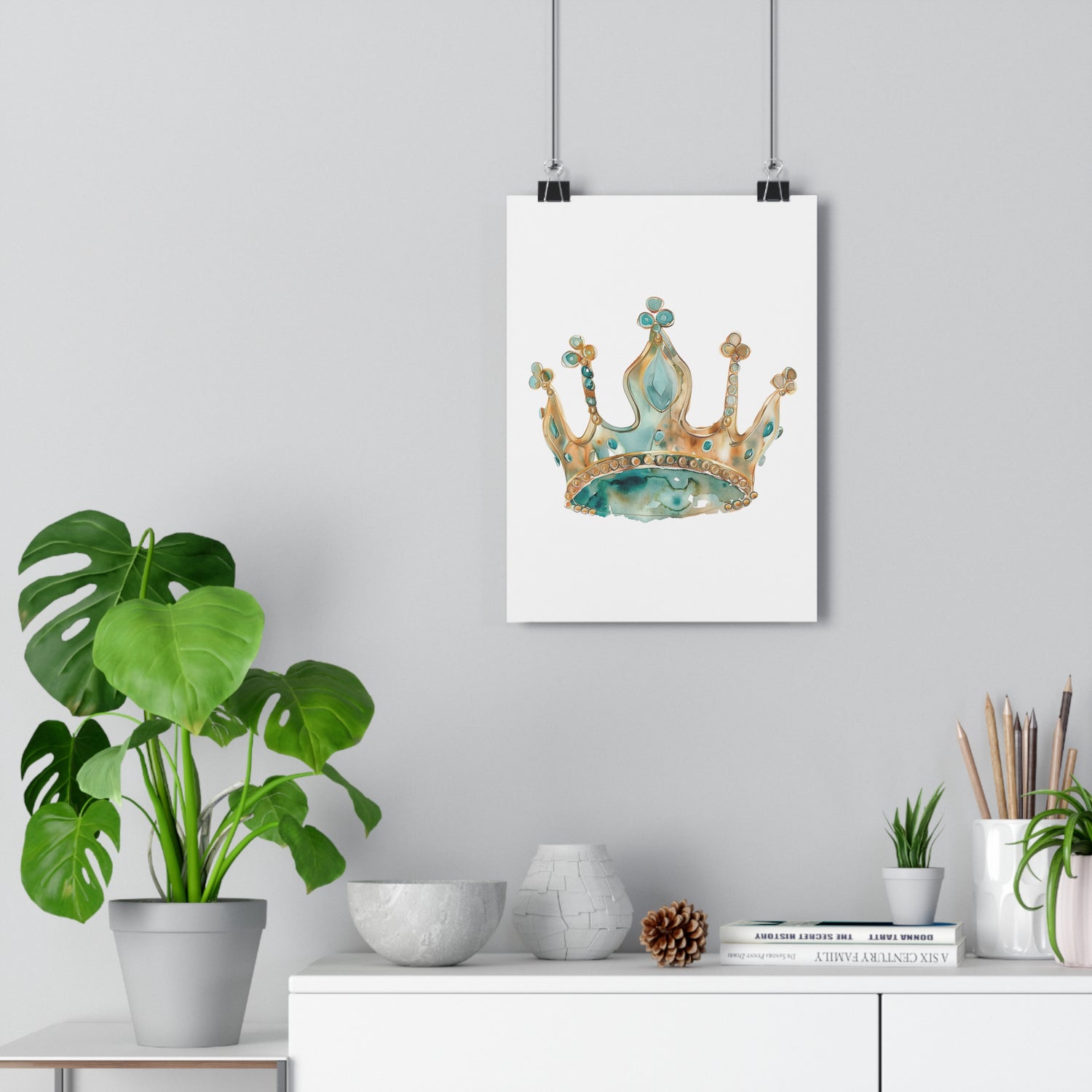 Giclée Art Print Watercolor Teal Princess Crown 1