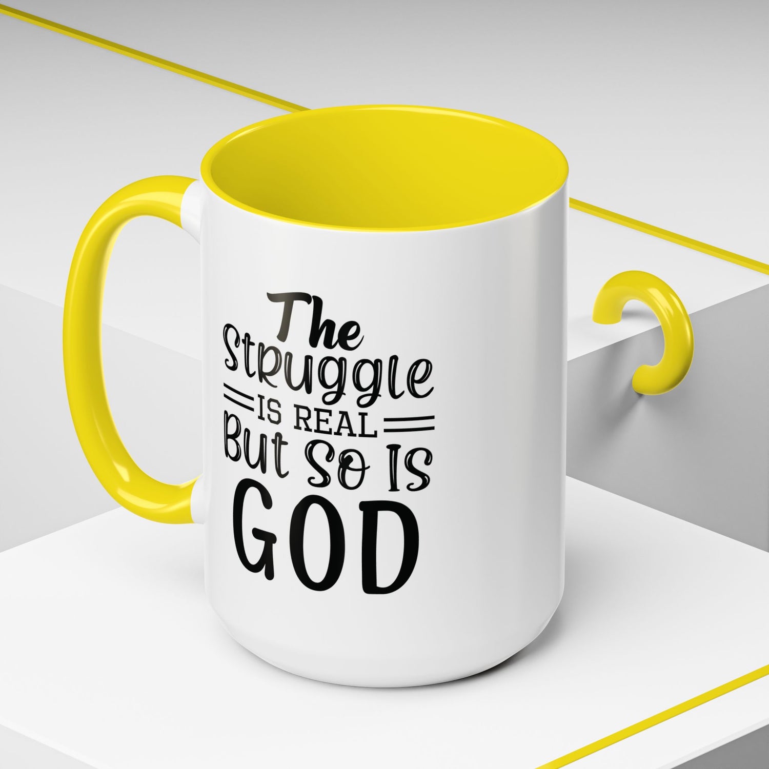 Faith-Inspired Accent Coffee Mug - "The Struggle Is Real But So Is God" - Inspirational Quotes, Gift for Her, Daily Motivation, 11oz, 15oz