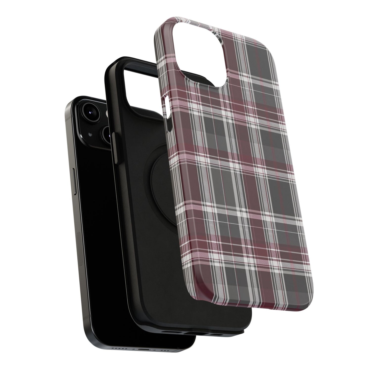 Stylish Plaid Impact-Resistant Phone Cases- Maroon Grey Plaid