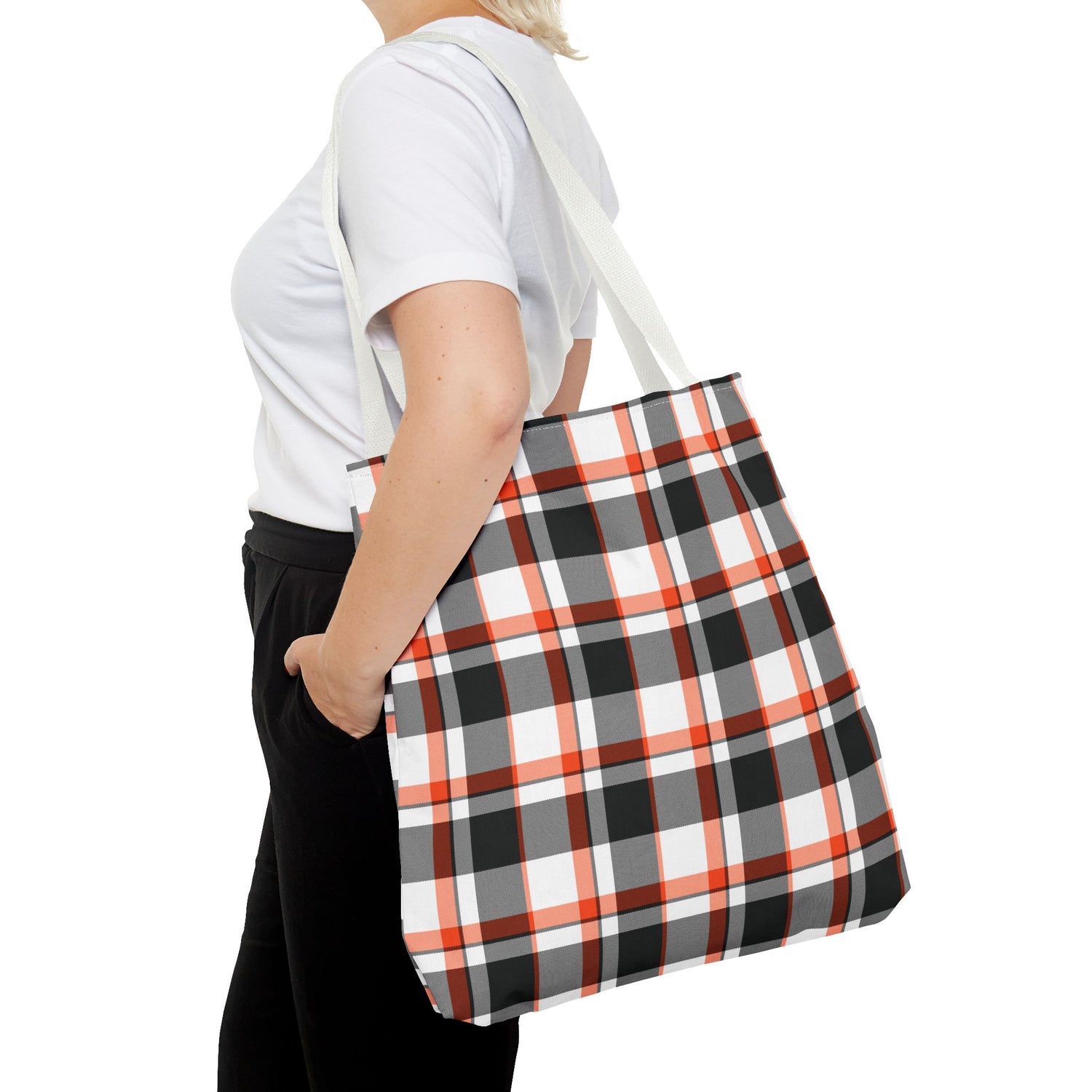 Fall Plaid Black Orange Tote Bag