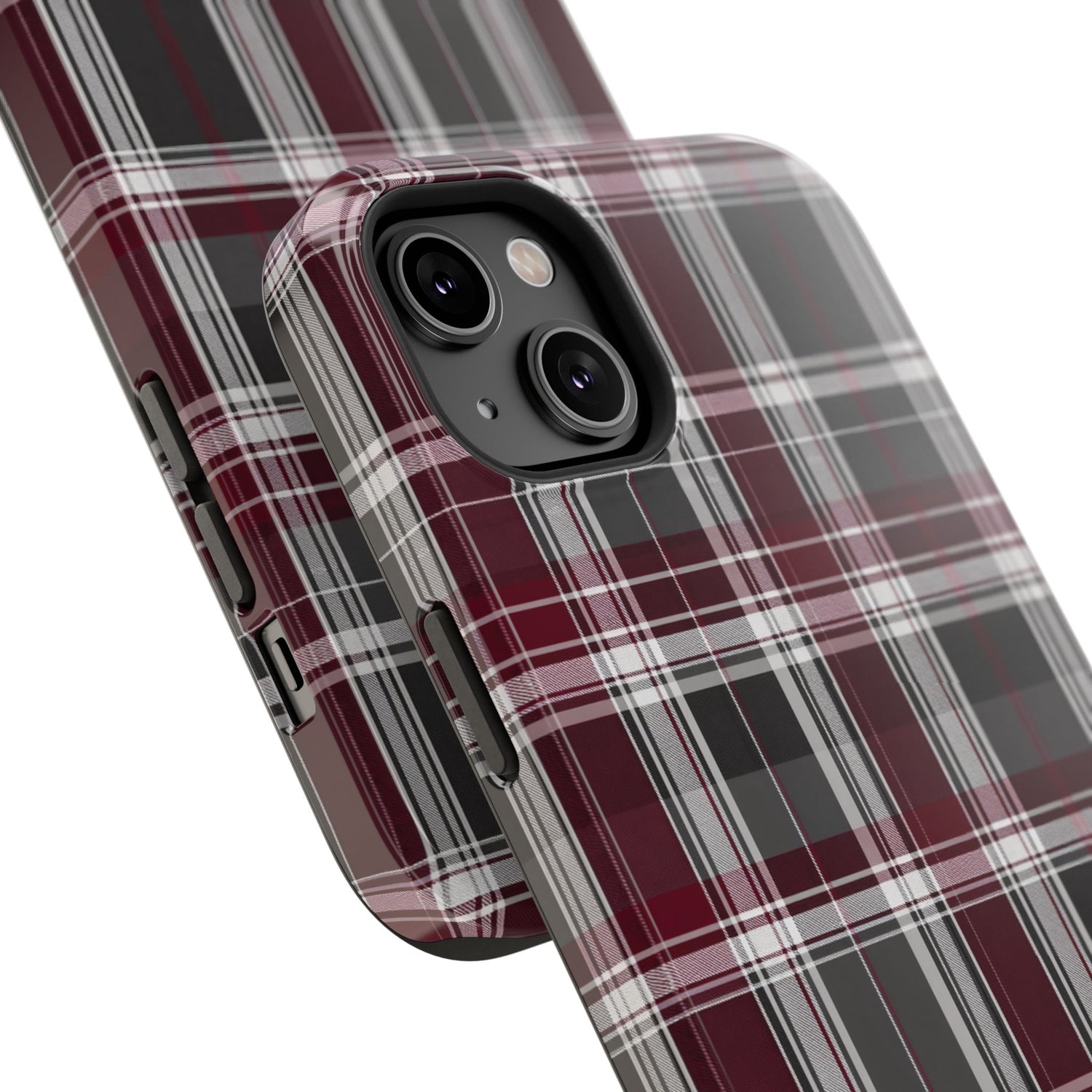 Stylish Plaid Impact-Resistant Phone Cases- Maroon Grey Plaid
