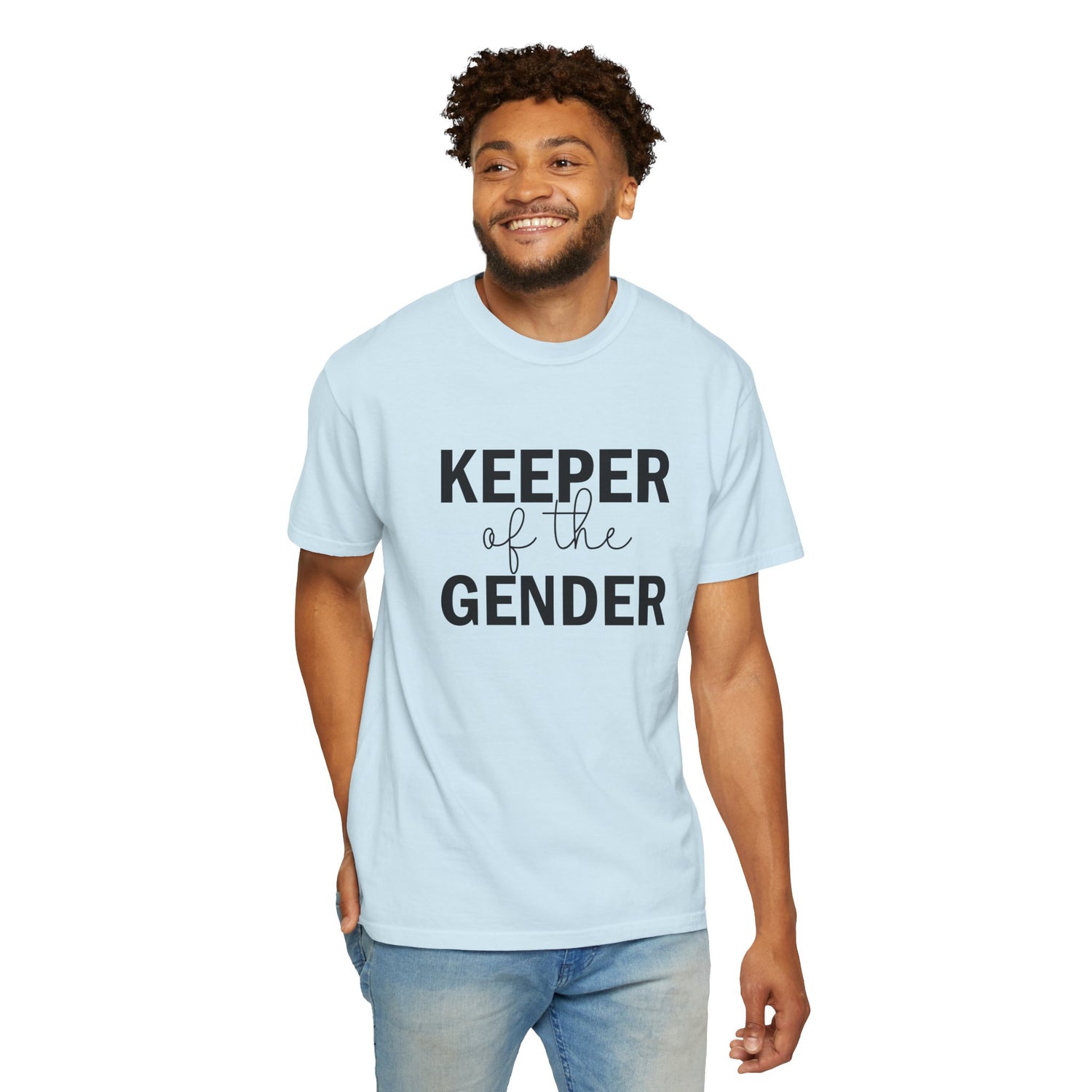 Unisex Garment-Dyed T-Shirt with 'Keeper of the Gender' Print | Funny New Baby Shirt, Casual Wear, Gender Reveal