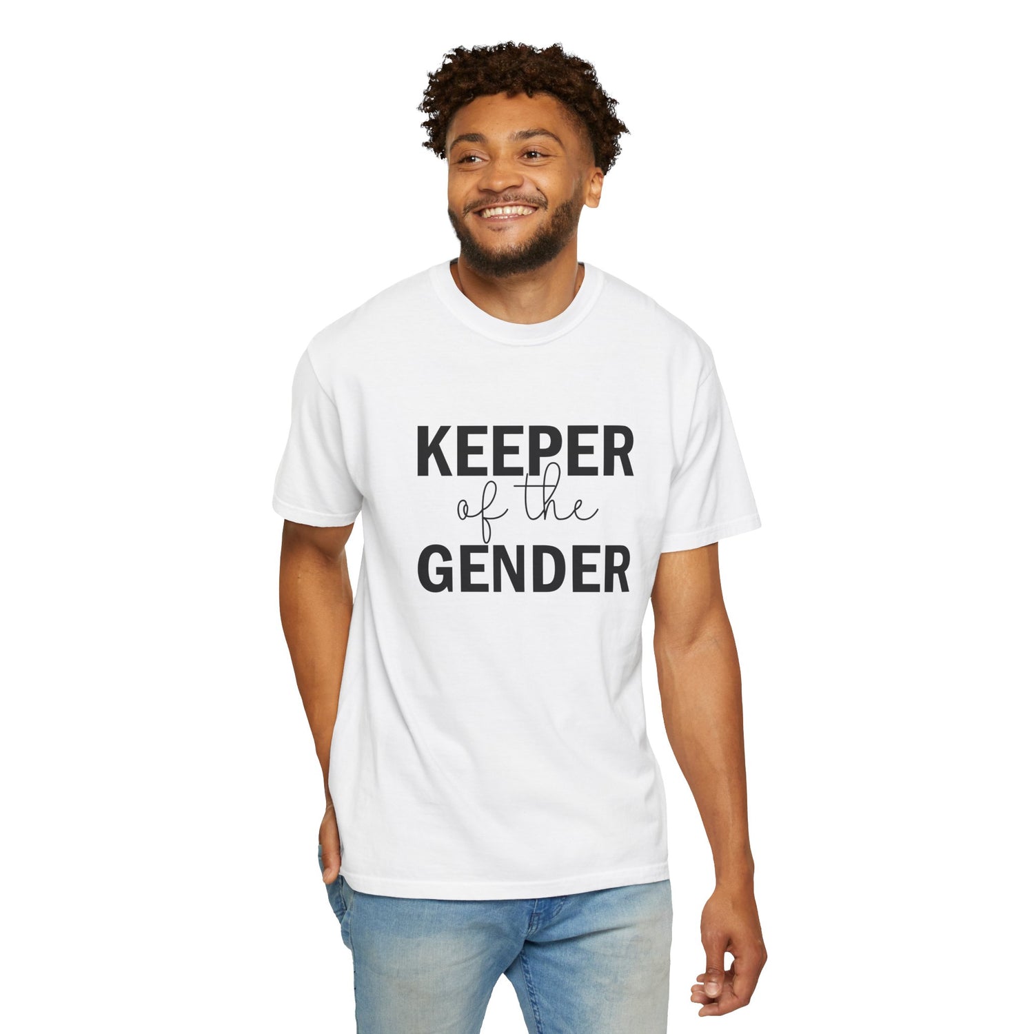 Unisex Garment-Dyed T-Shirt with 'Keeper of the Gender' Print | Funny New Baby Shirt, Casual Wear, Gender Reveal