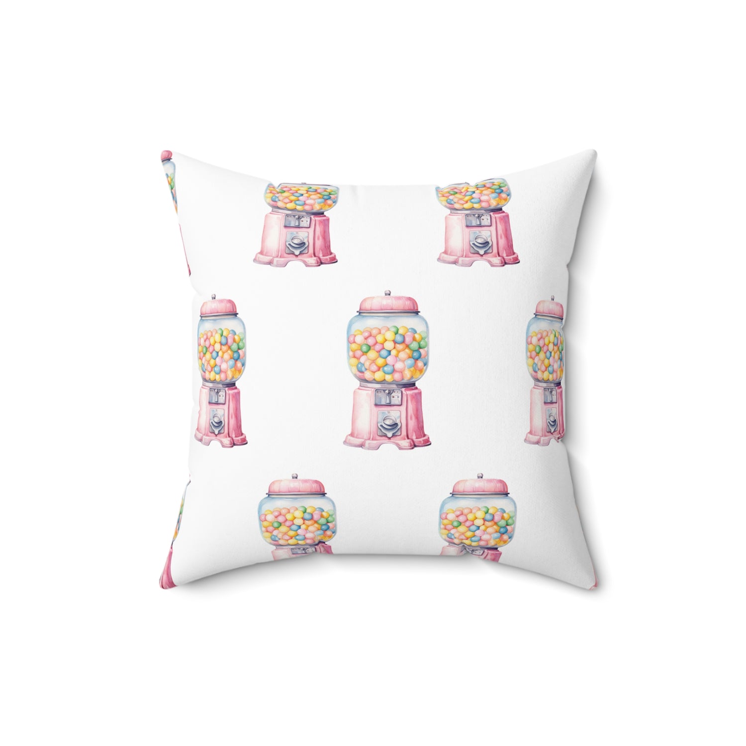 Spun Polyester Square Pillow with Removable Cover Watercolor Candy Land Vintage Bubble Gum Machine