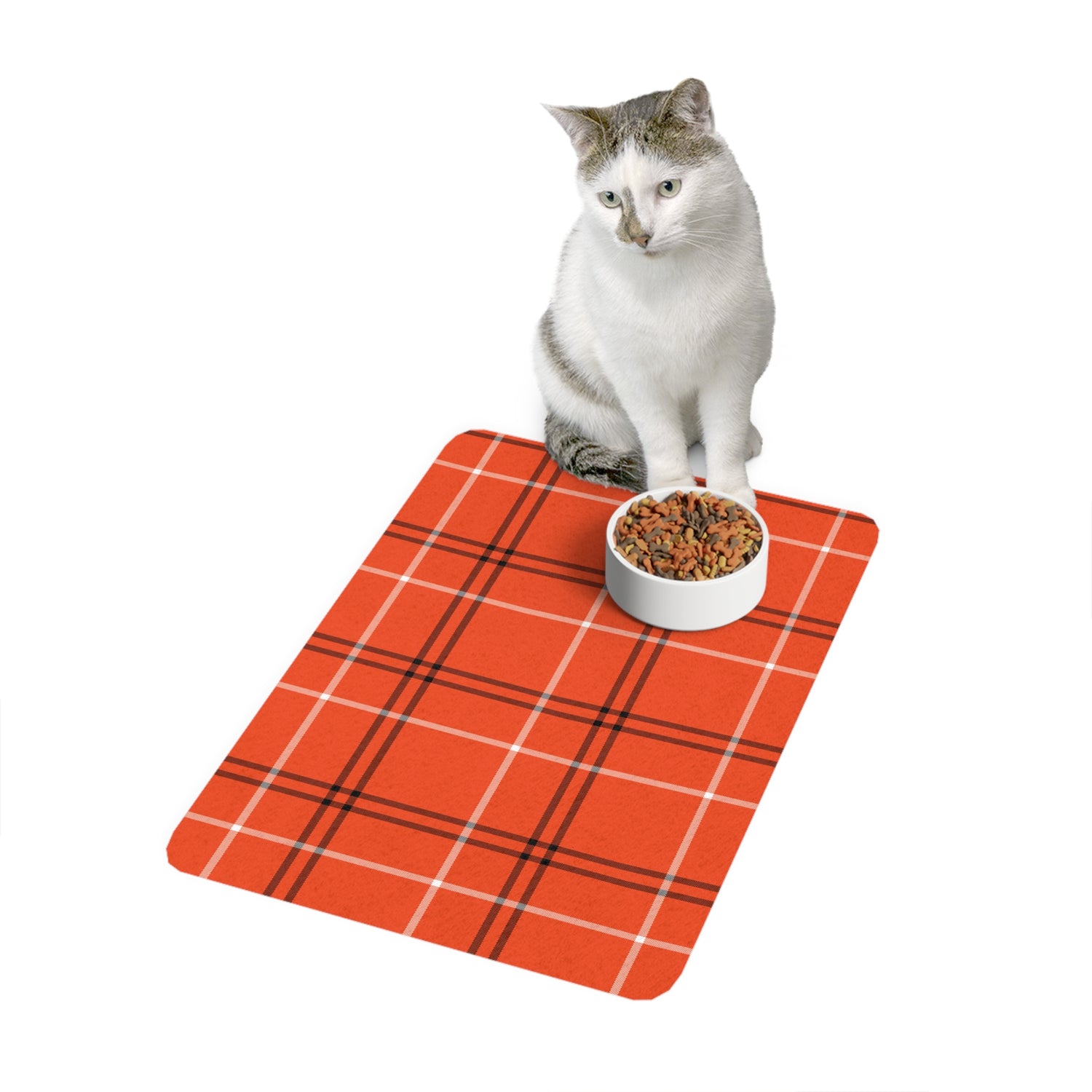 Pet Food Mat- Orange Halloween Tartan Plaid