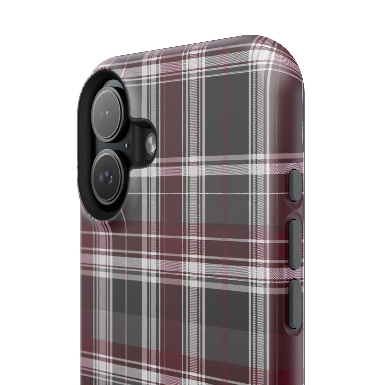 Stylish Plaid Impact-Resistant Phone Cases- Maroon Grey Plaid