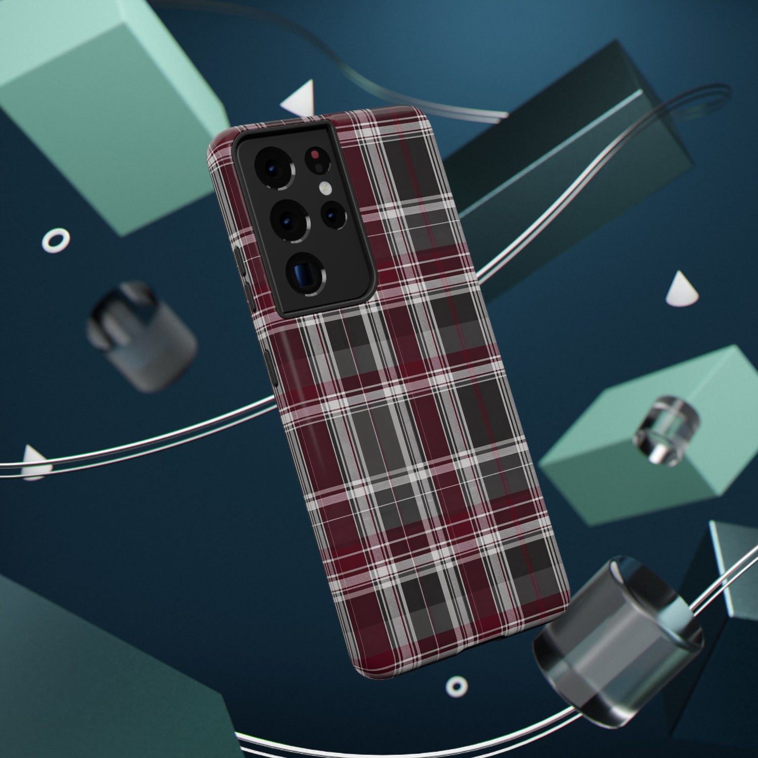 Stylish Plaid Impact-Resistant Phone Cases- Maroon Grey Plaid